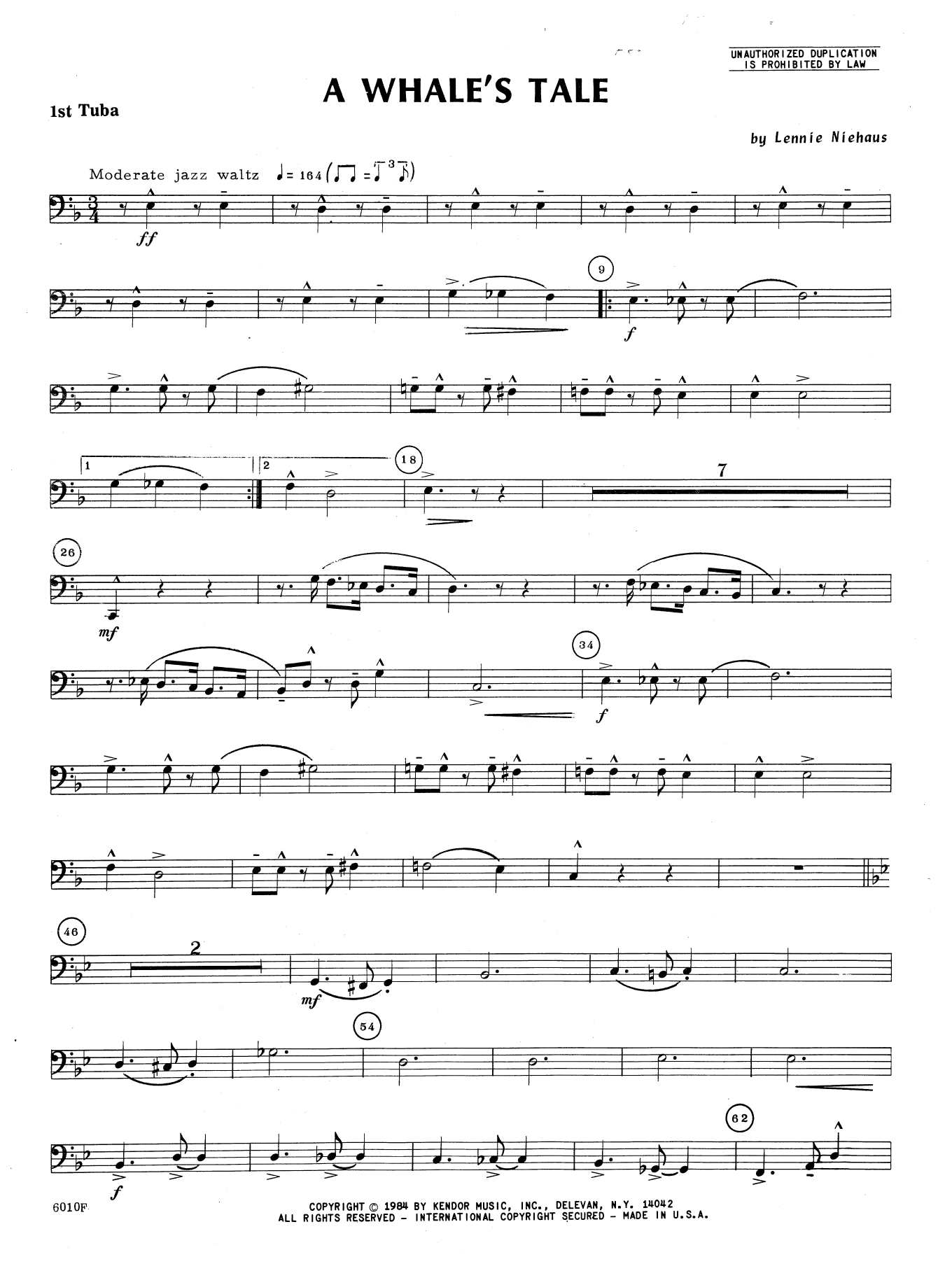 A Whale's Tale - Tuba 1 (Brass Ensemble) von Lennie Niehaus