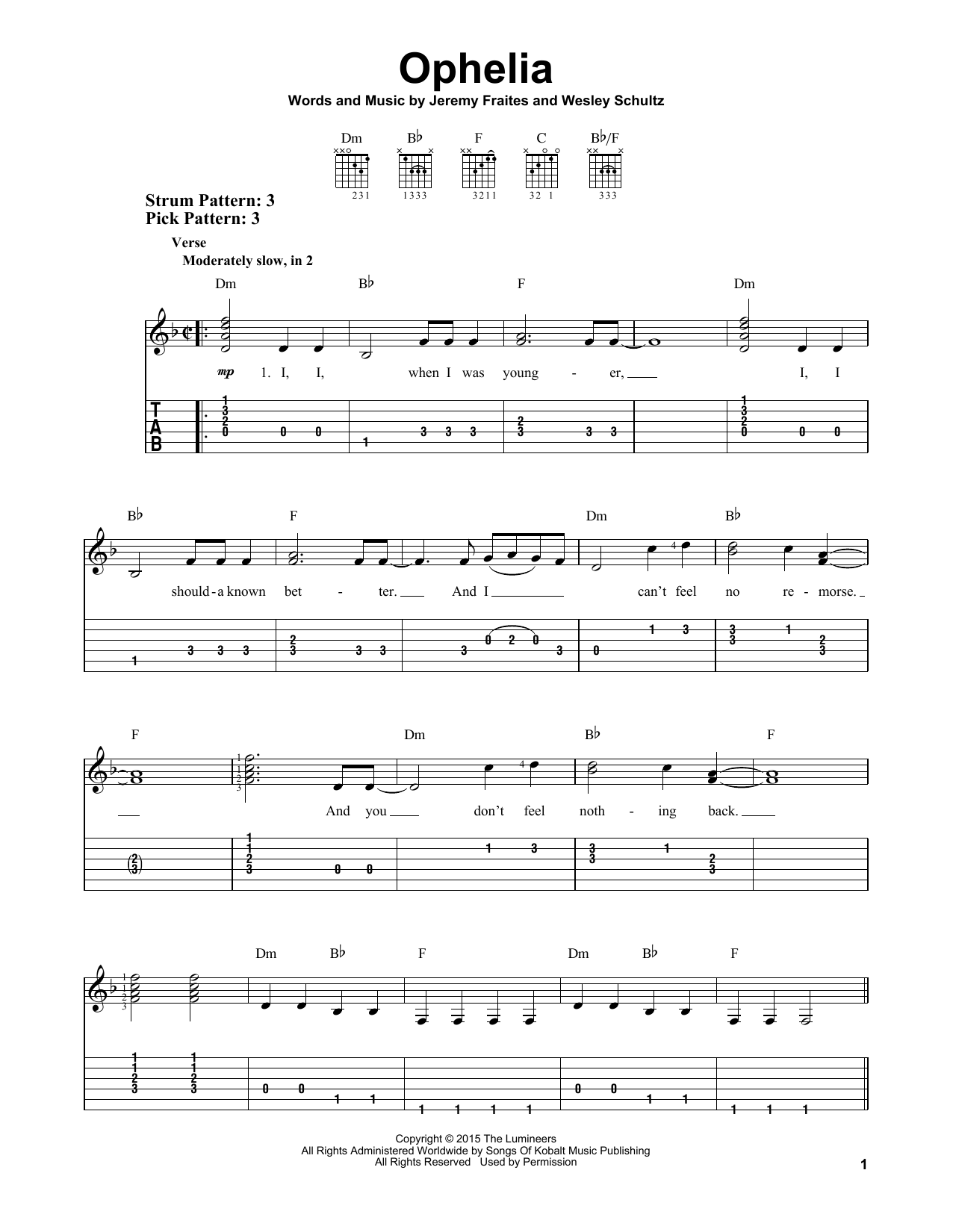Ophelia (Easy Guitar Tab) von The Lumineers