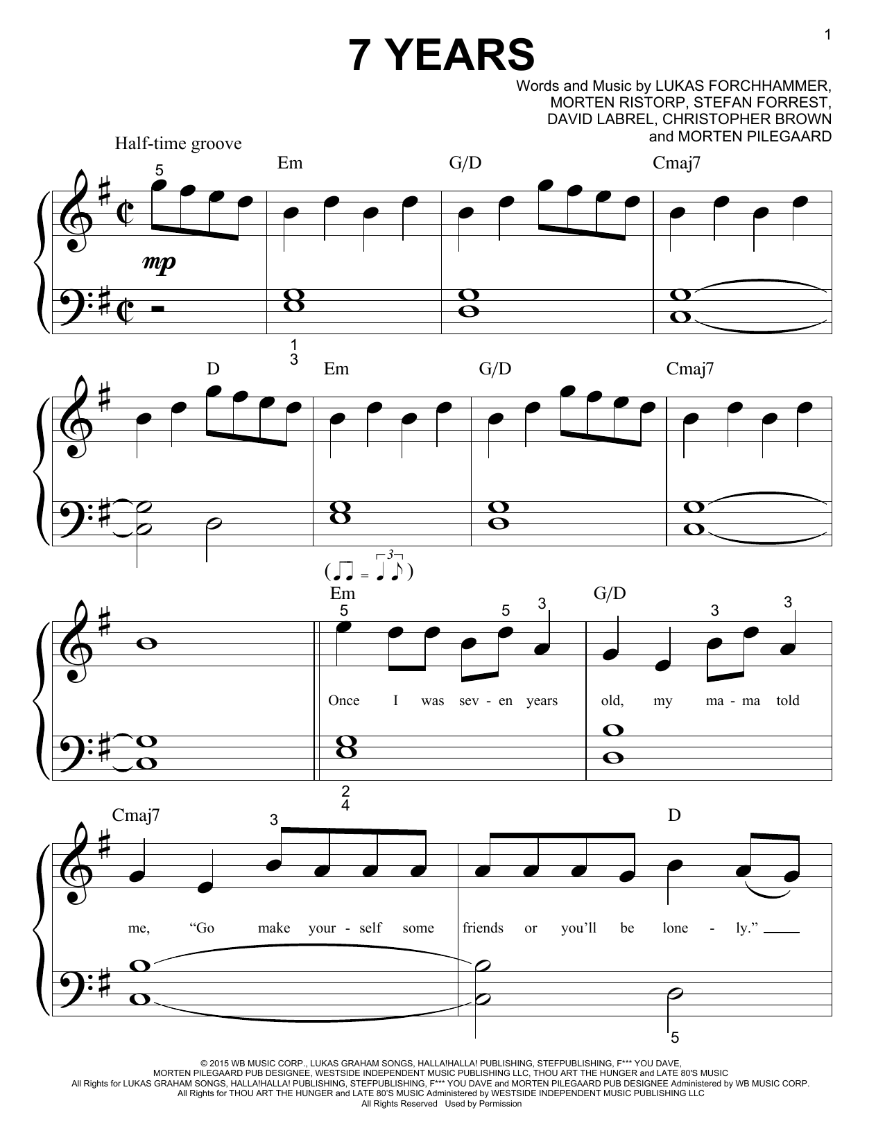 7 Years (Big Note Piano) von Lukas Graham