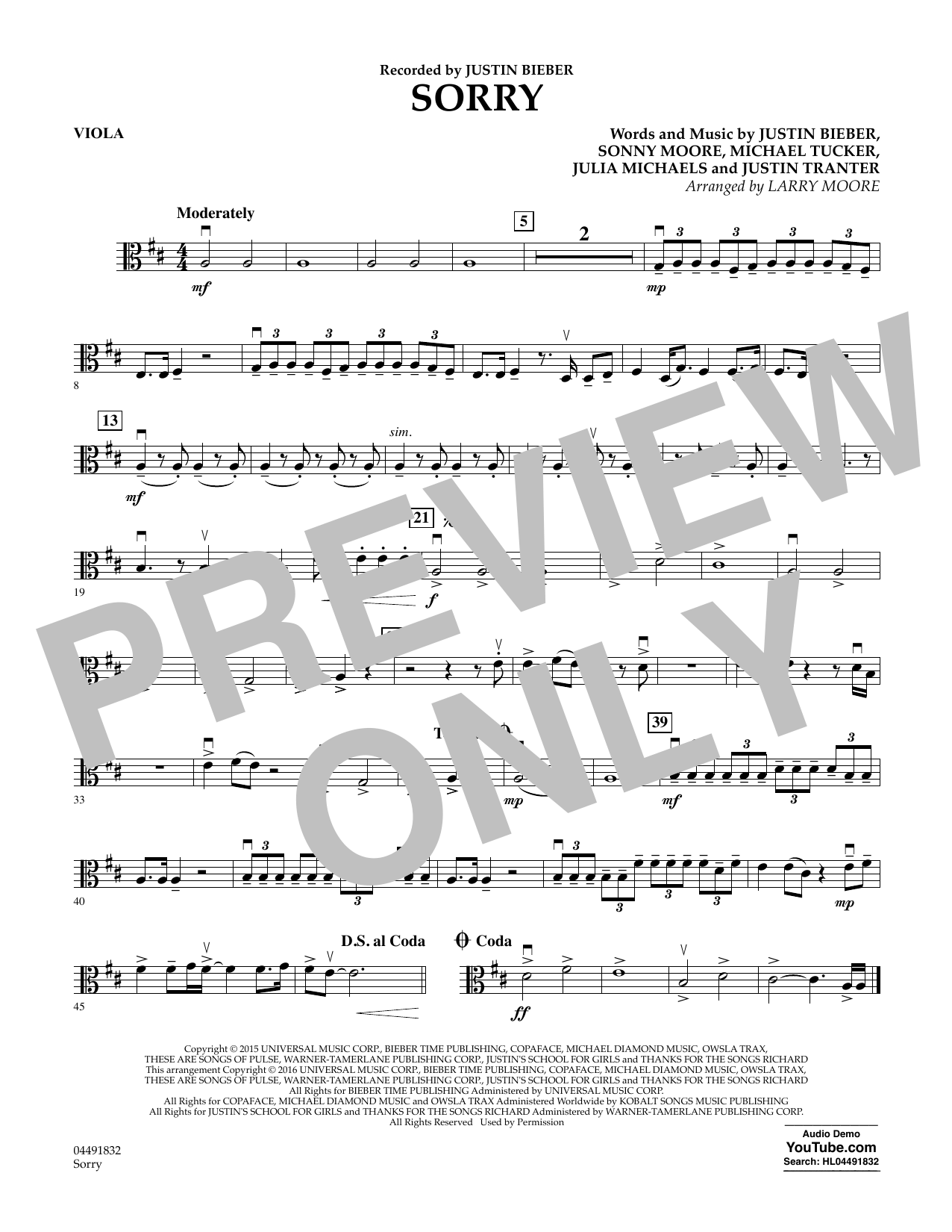 Sorry - Viola (Orchestra) von Larry Moore