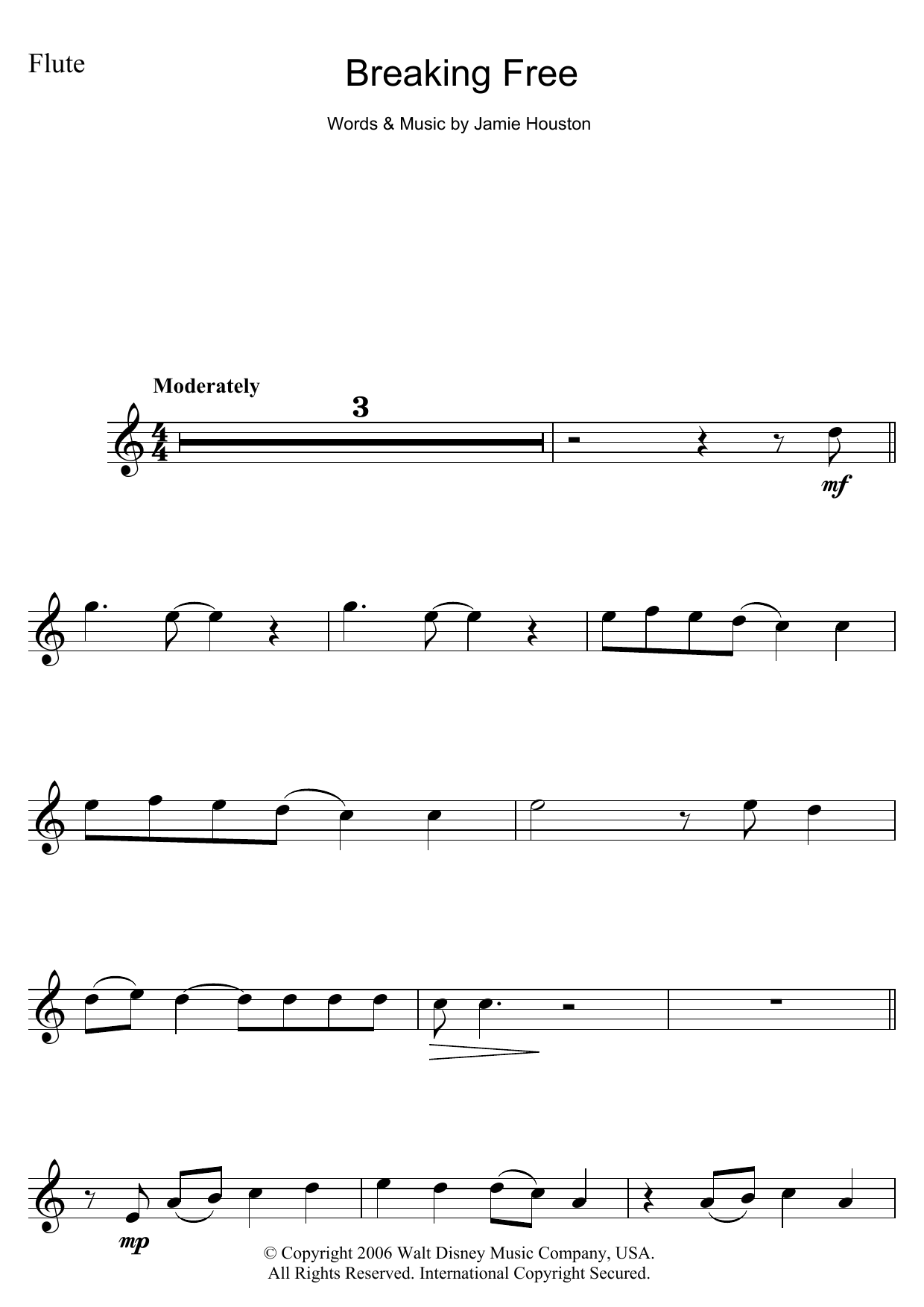 Breaking Free (from High School Musical) (Flute Solo) von Zac Efron & Vanessa Hudgens