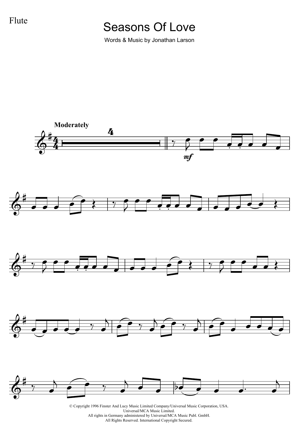 Seasons Of Love (from Rent) (Flute Solo) von Jonathan Larson