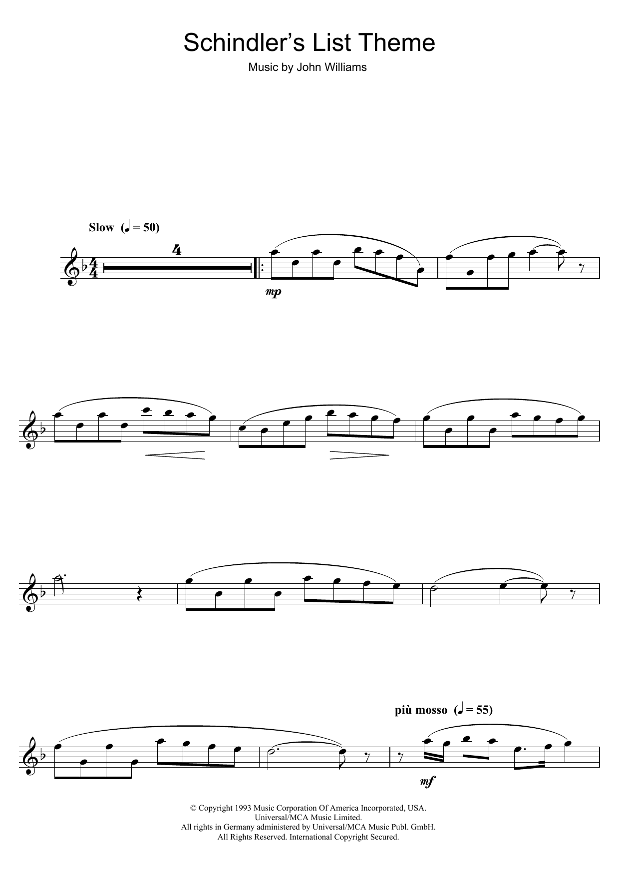 Theme From Schindler's List (Clarinet Solo) von John Williams