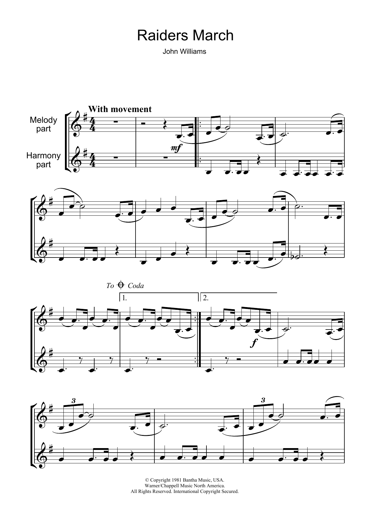 Raiders March (from Raiders Of The Lost Ark) (Clarinet Solo) von John Williams