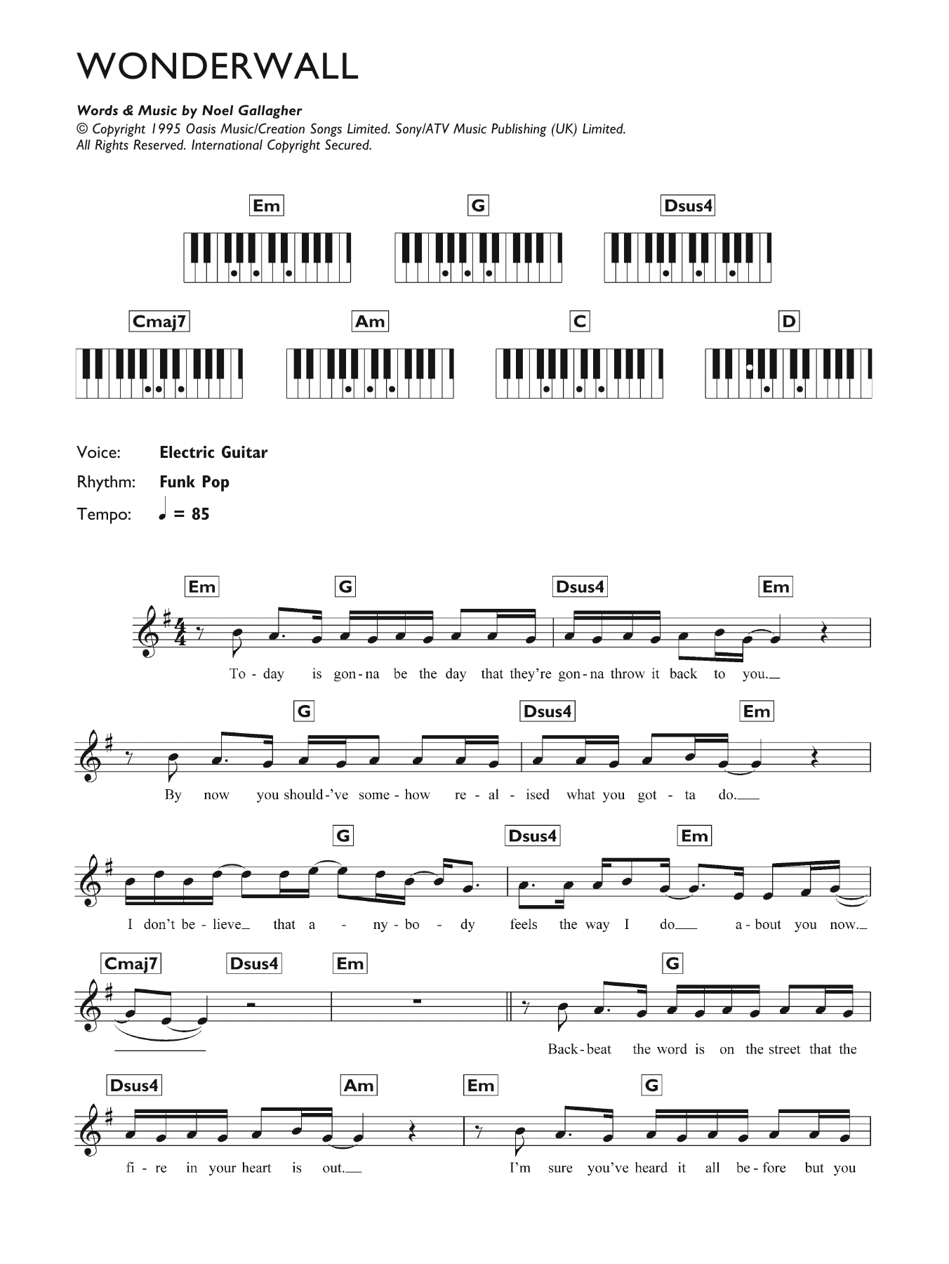 Wonderwall (Piano Chords/Lyrics) von Oasis