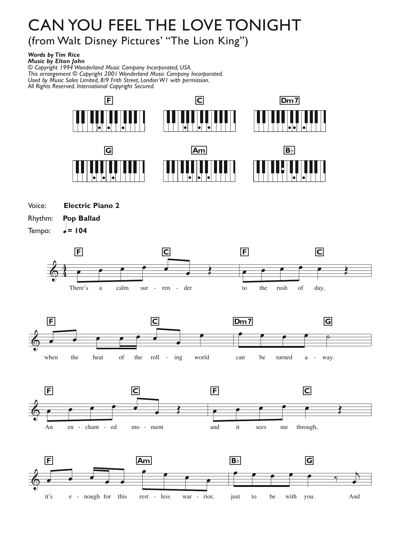 Can You Feel The Love Tonight (from The Lion King) (Piano Chords/Lyrics) von Elton John