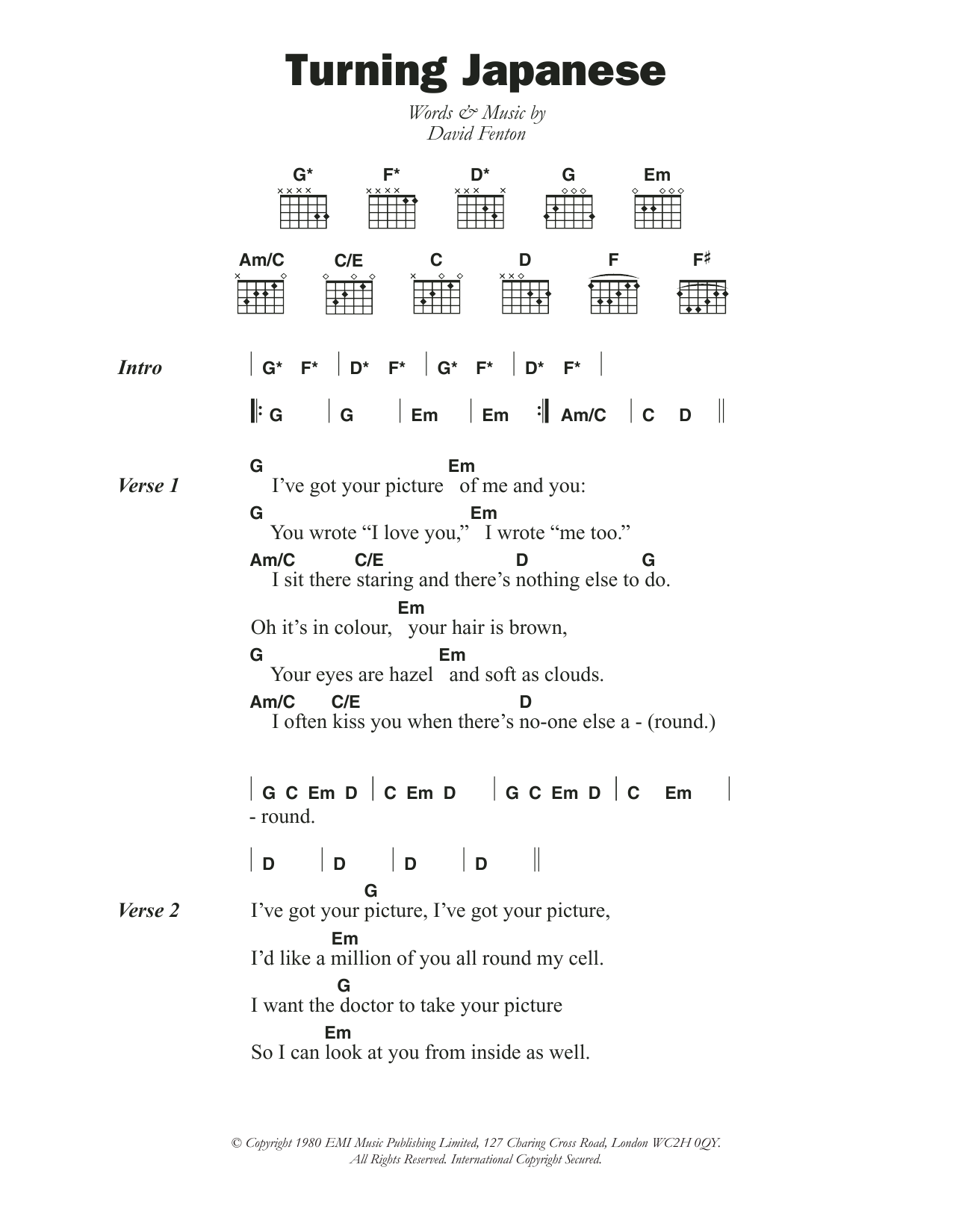Turning Japanese (Guitar Chords/Lyrics) von The Vapors