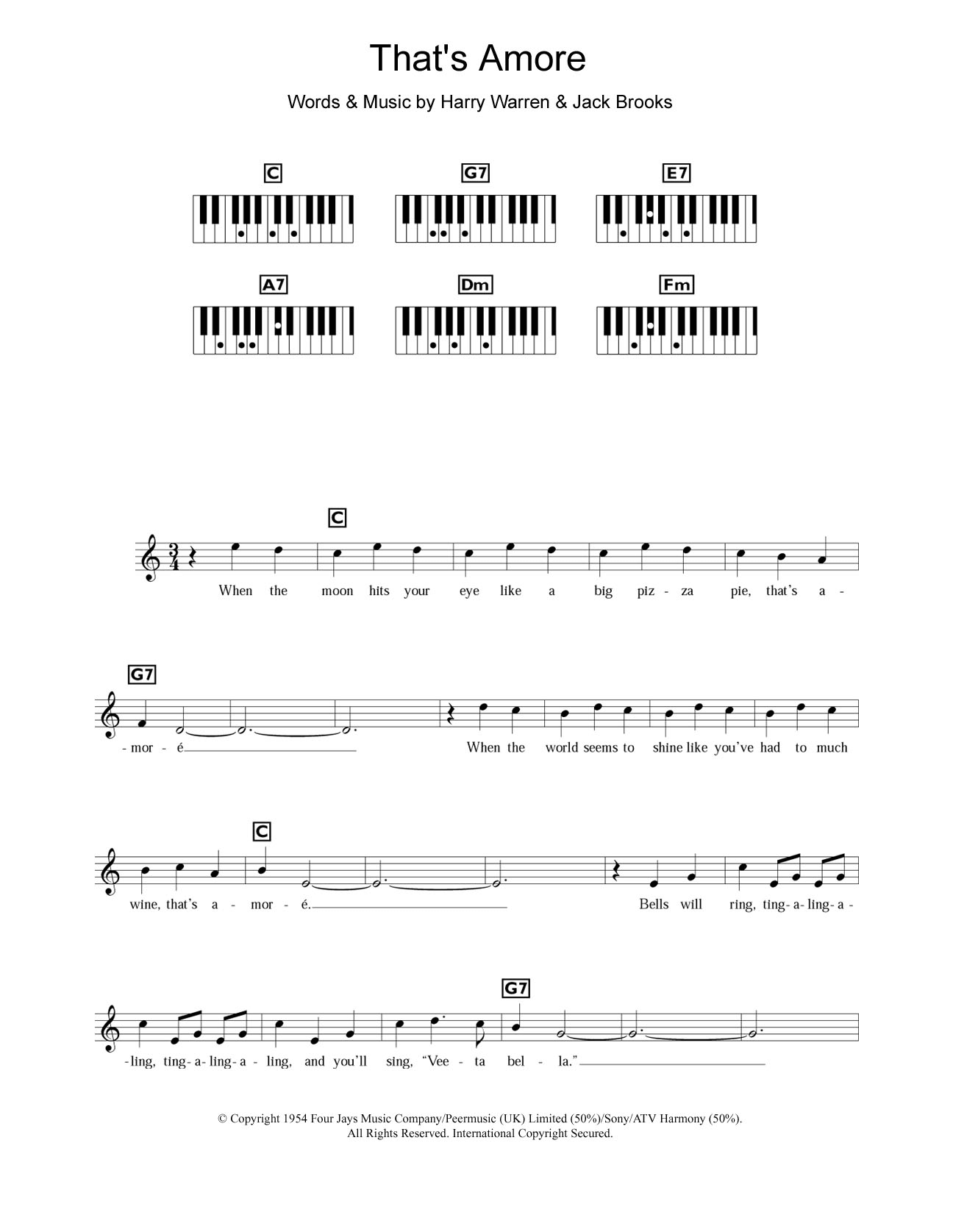 That's Amore (Piano Chords/Lyrics) von Dean Martin