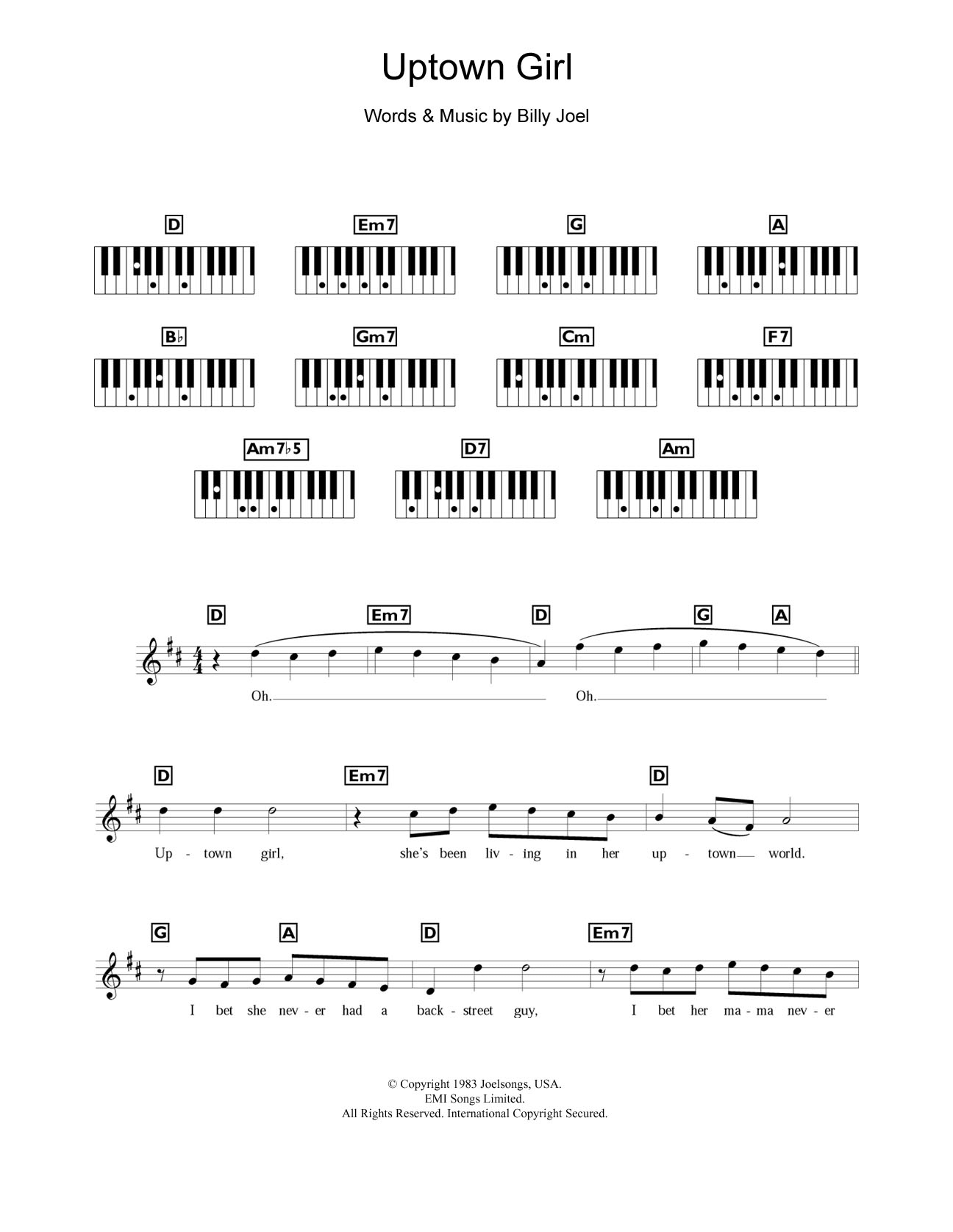 Uptown Girl (Piano Chords/Lyrics) von Westlife