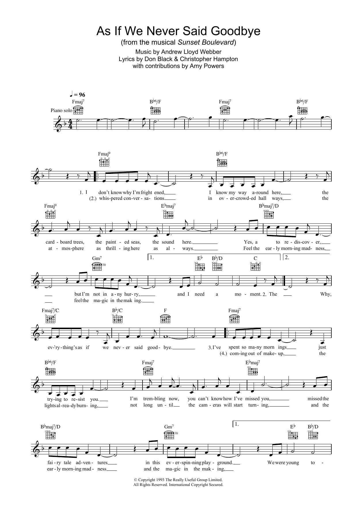 As If We Never Said Goodbye (from Sunset Boulevard) (Lead Sheet / Fake Book) von Andrew Lloyd Webber