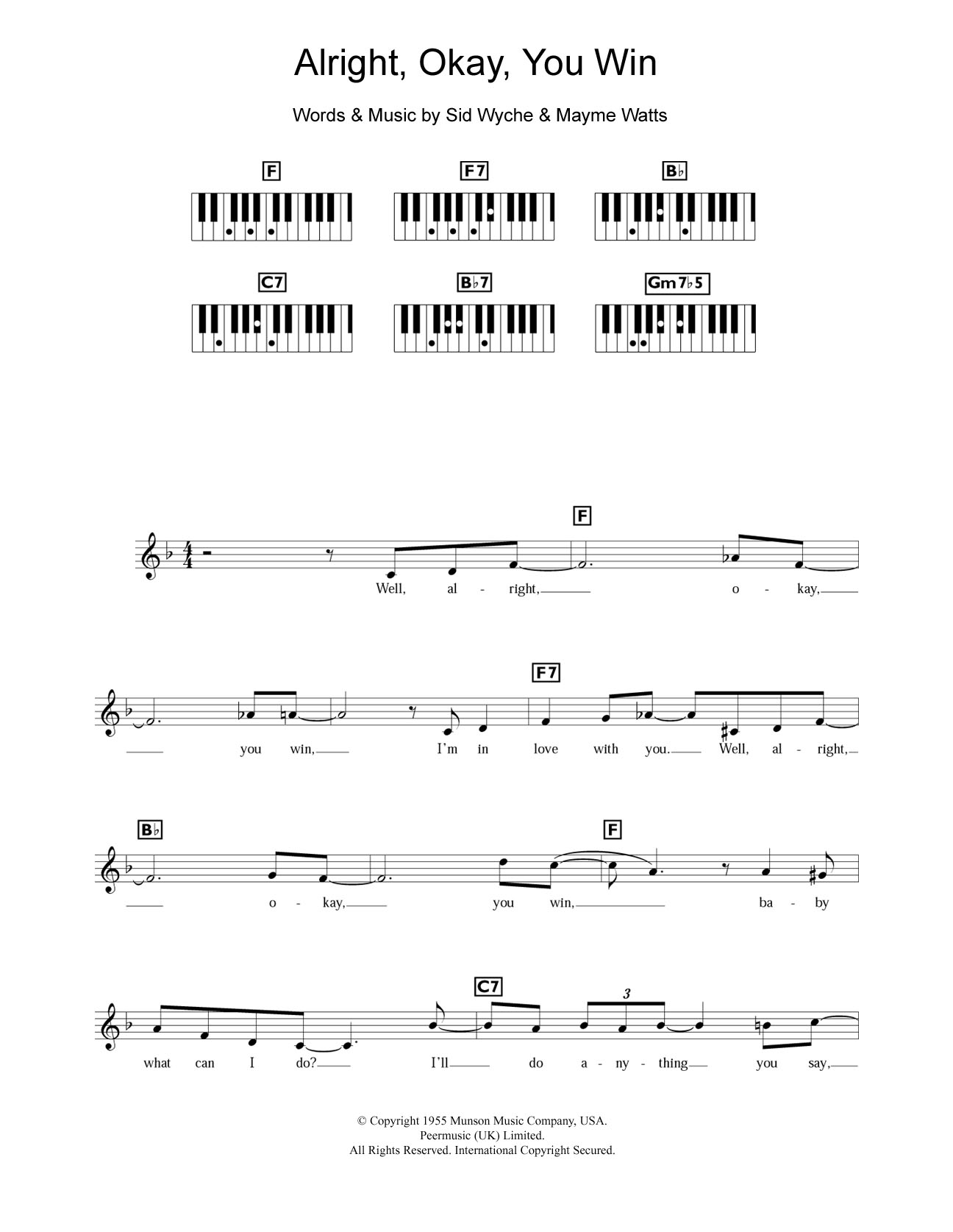 Alright, Okay, You Win (Piano Chords/Lyrics) von Peggy Lee