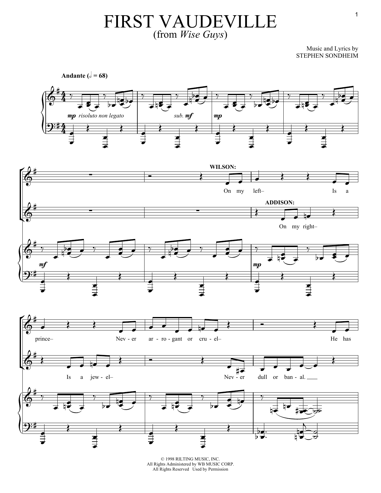 First Vaudeville (Piano & Vocal) von Stephen Sondheim