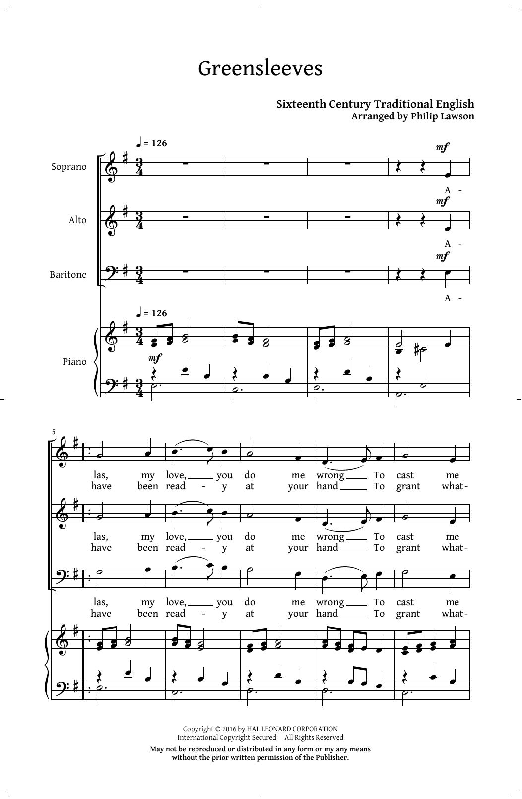 Greensleeves (SAB Choir) von Philip Lawson