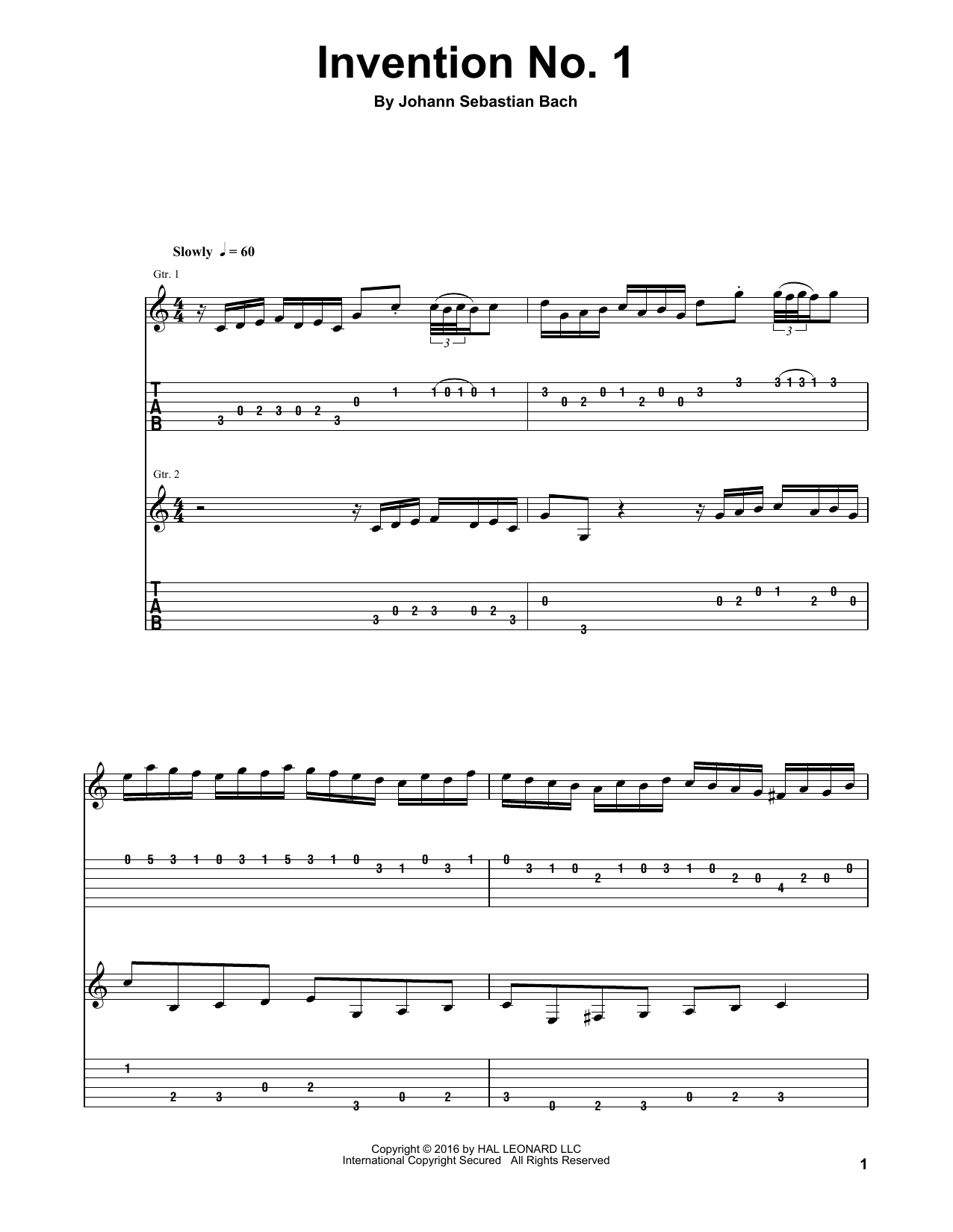 Invention No. 1 (Guitar Tab (Single Guitar)) von Johann Sebastian Bach