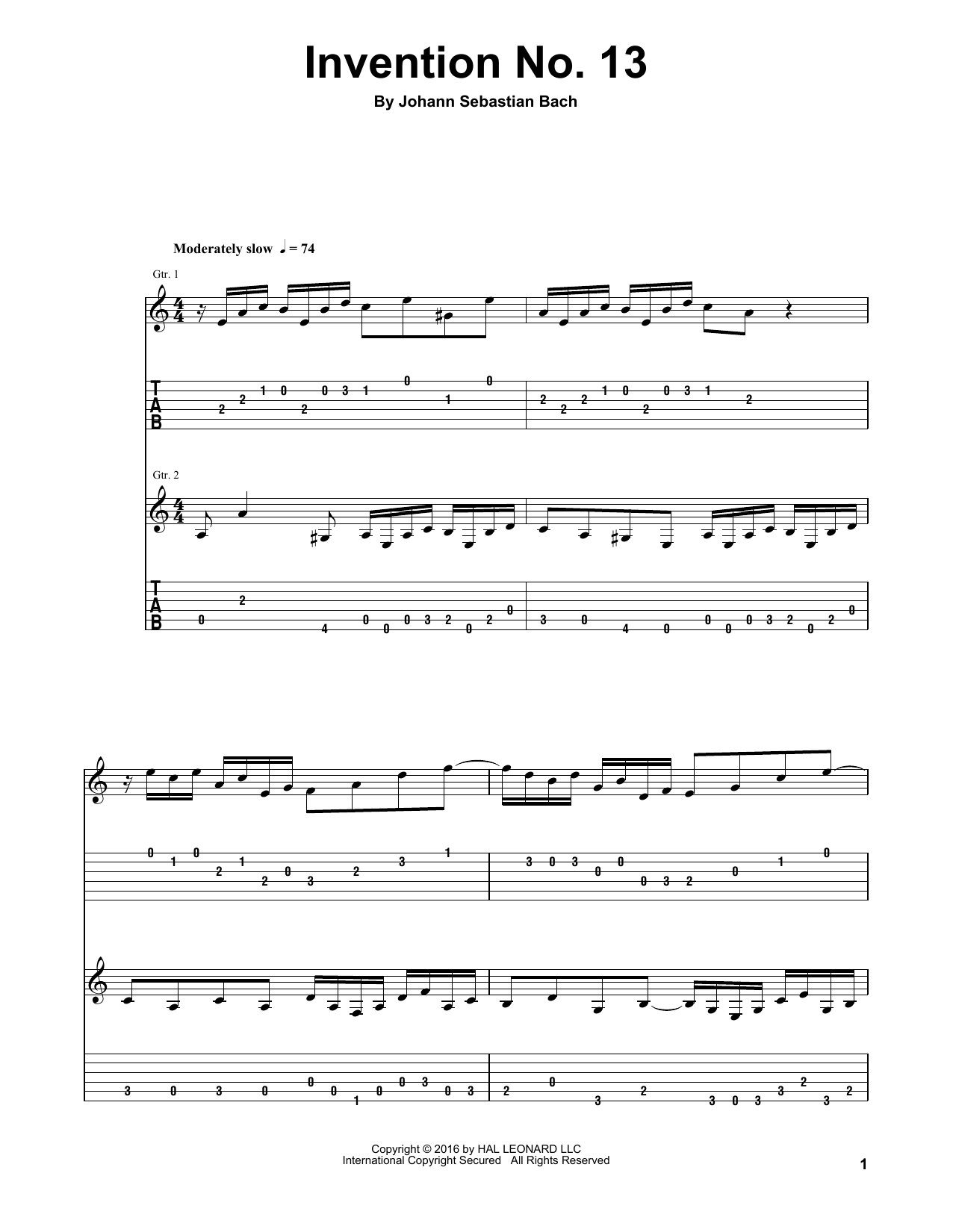Invention No.13 (Guitar Tab) von Johann Sebastian Bach