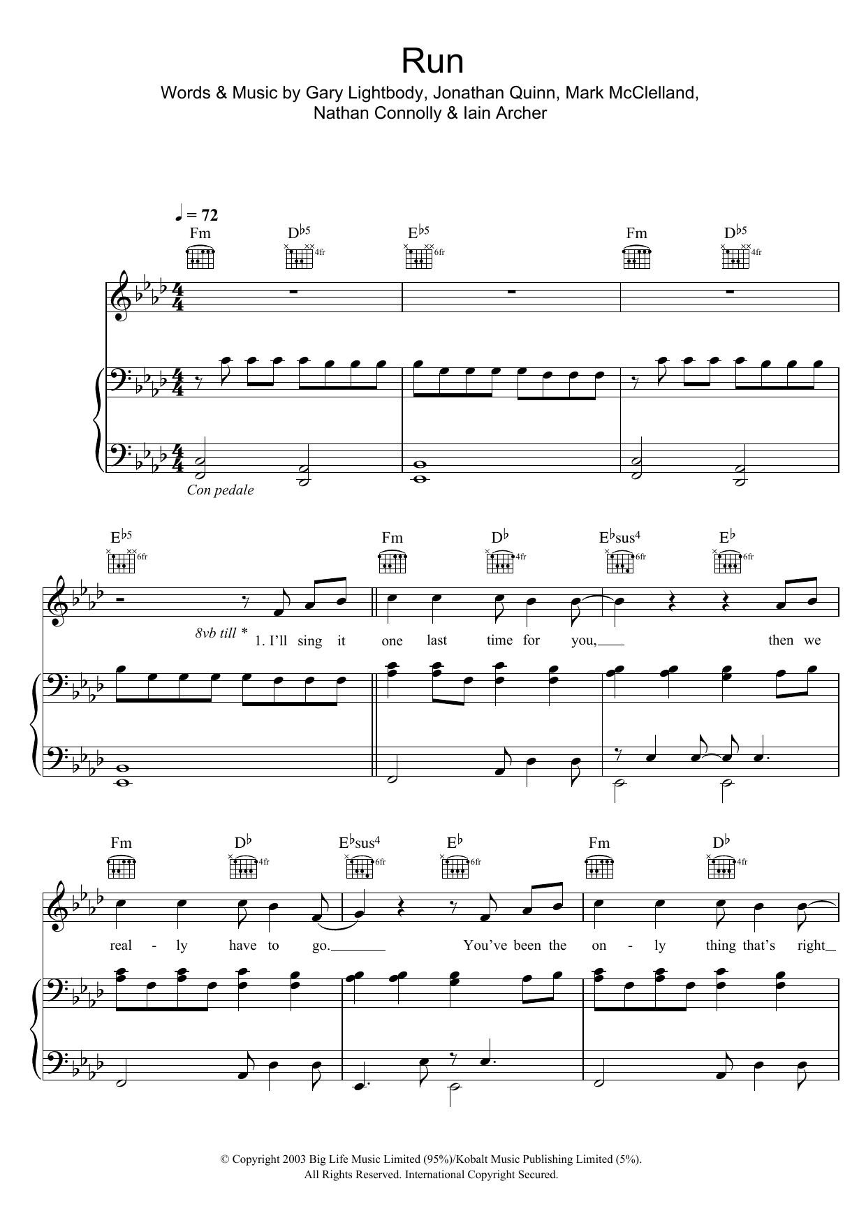 Run (Piano, Vocal & Guitar Chords) von Leona Lewis