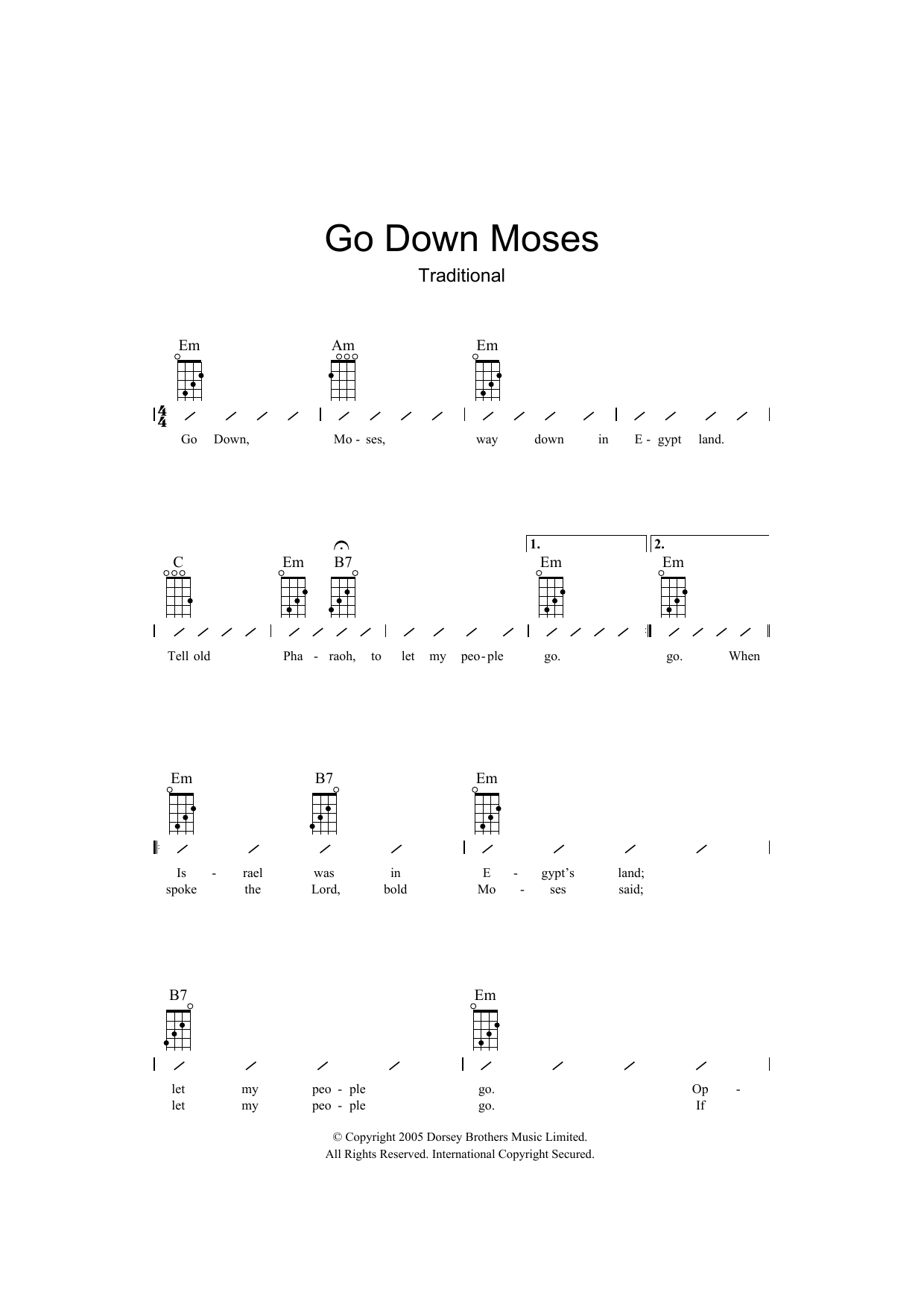 Go Down Moses (Ukulele Chords/Lyrics) von African-American Spiritual