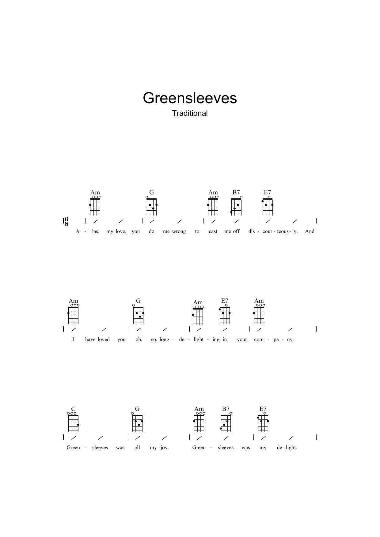 Greensleeves (Ukulele Chords/Lyrics) von Traditional