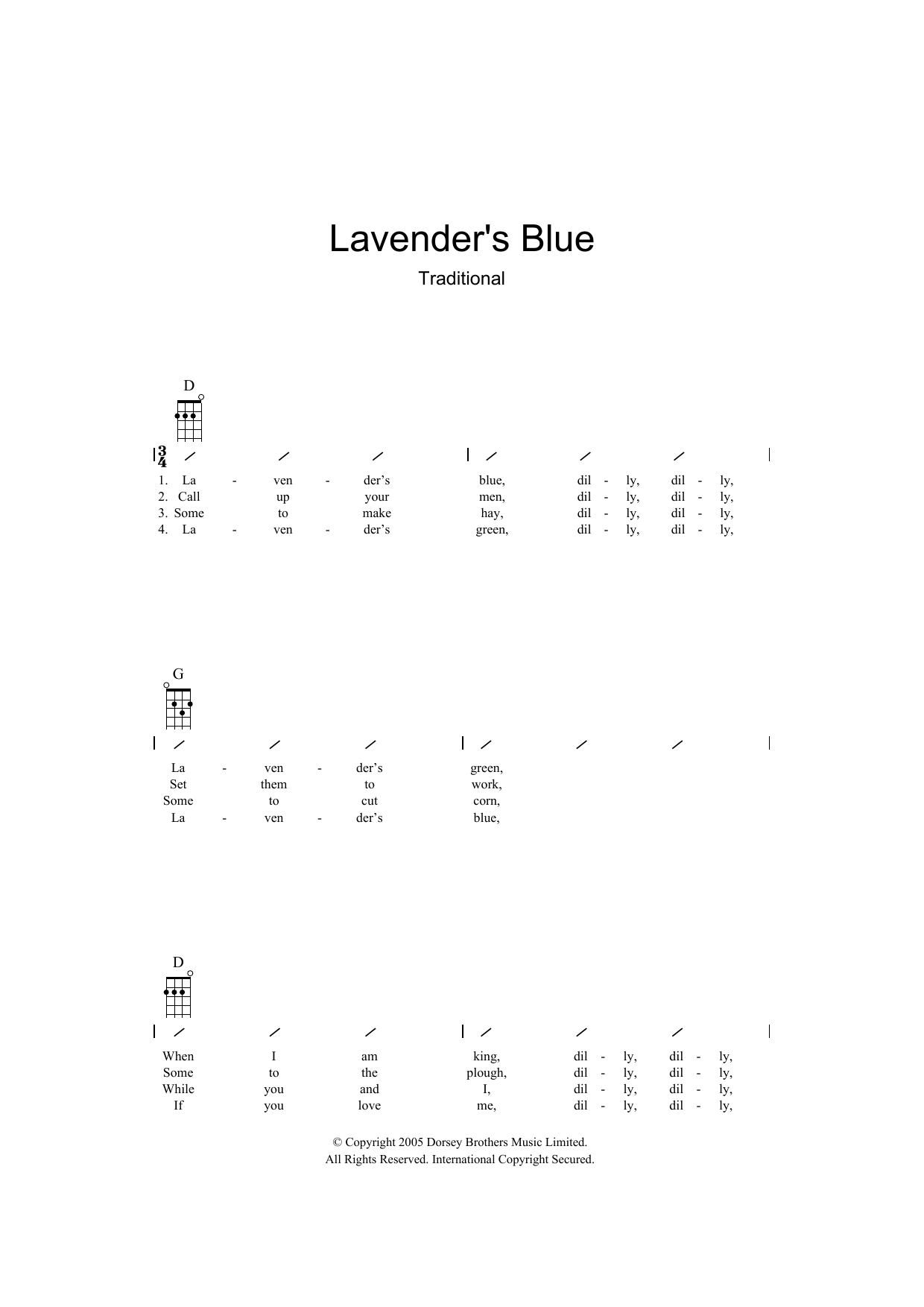 Lavender's Blue (Ukulele Chords/Lyrics) von Traditional
