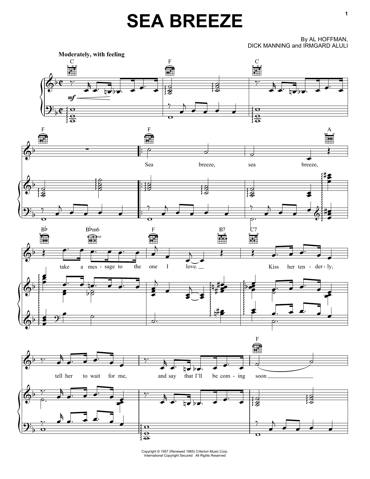 Sea Breeze (Piano, Vocal & Guitar Chords (Right-Hand Melody)) von Al Hoffman