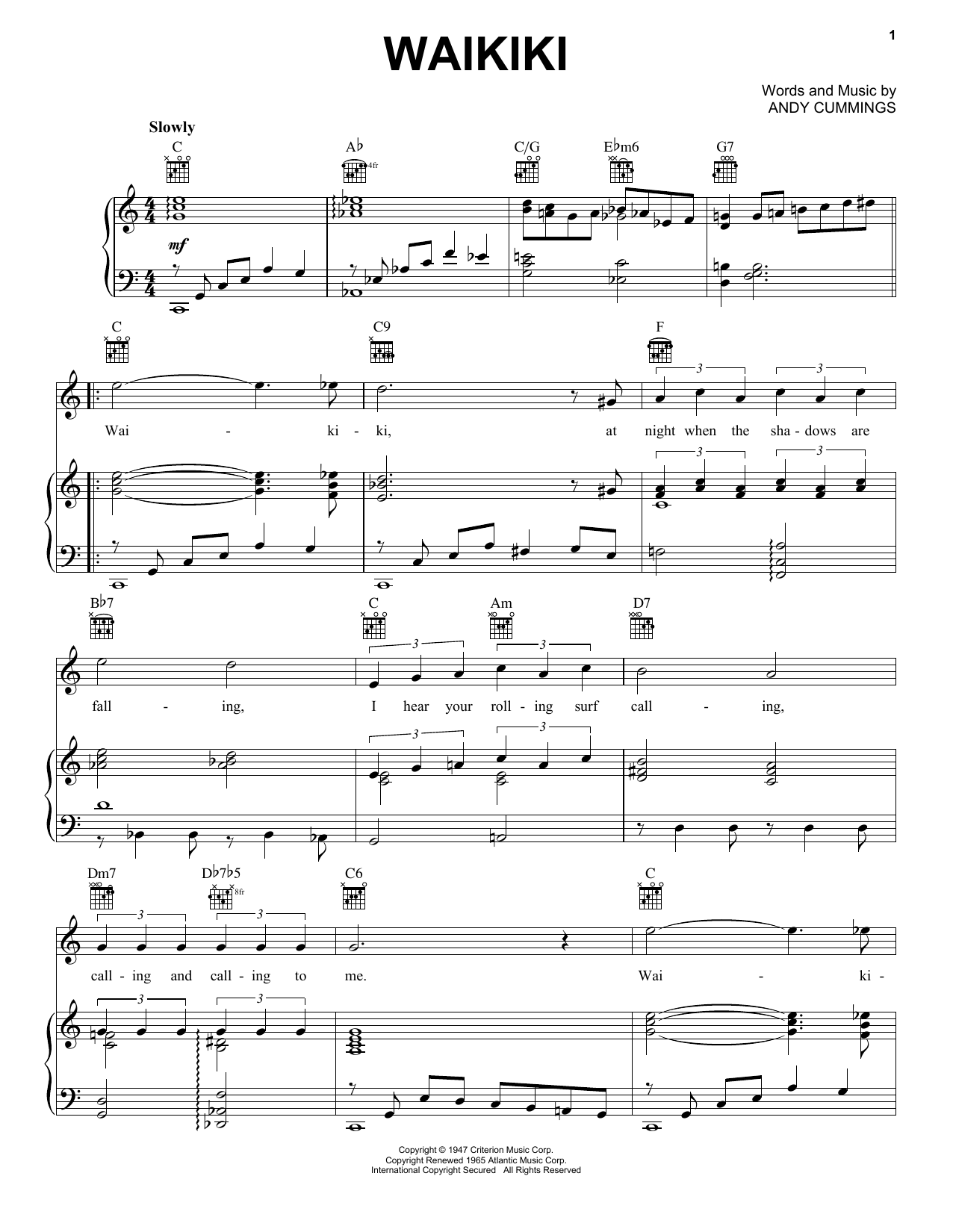 Waikiki (Piano, Vocal & Guitar Chords (Right-Hand Melody)) von Andy Cummings