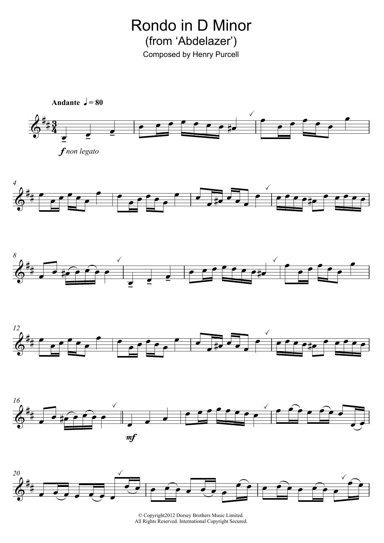 Rondo in D Minor (from Abdelazer) (Alto Sax Solo) von Henry Purcell