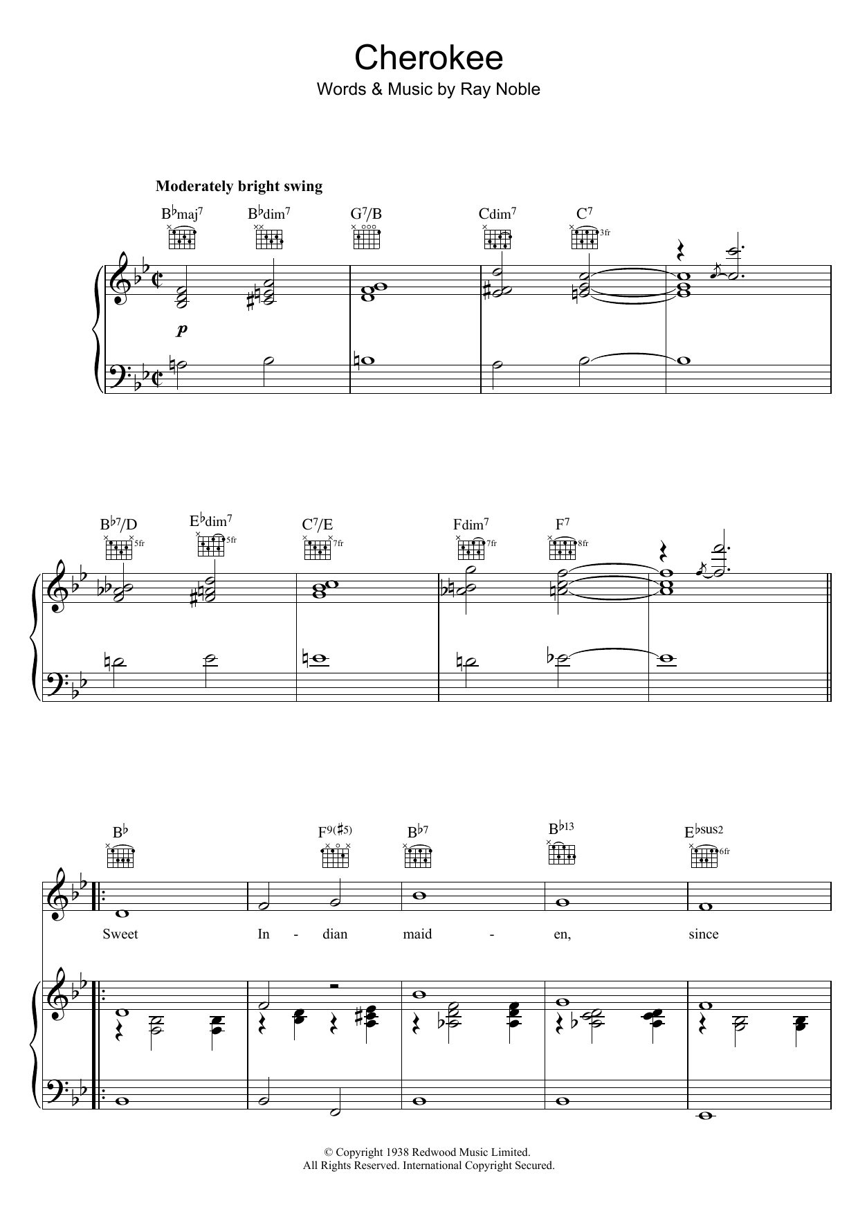 Cherokee (Piano, Vocal & Guitar Chords) von Sarah Vaughan