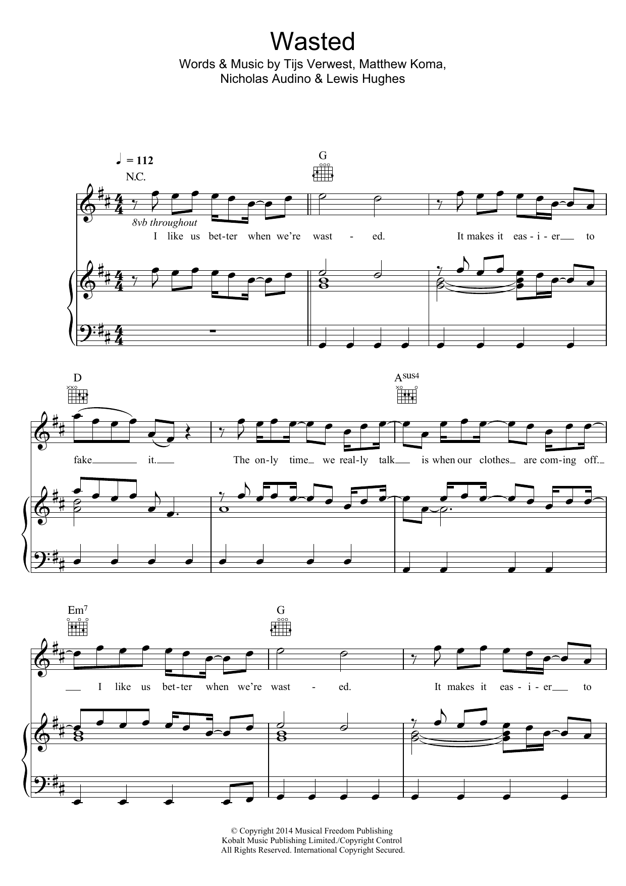 Wasted (featuring Matthew Koma) (Piano, Vocal & Guitar Chords) von Tiesto