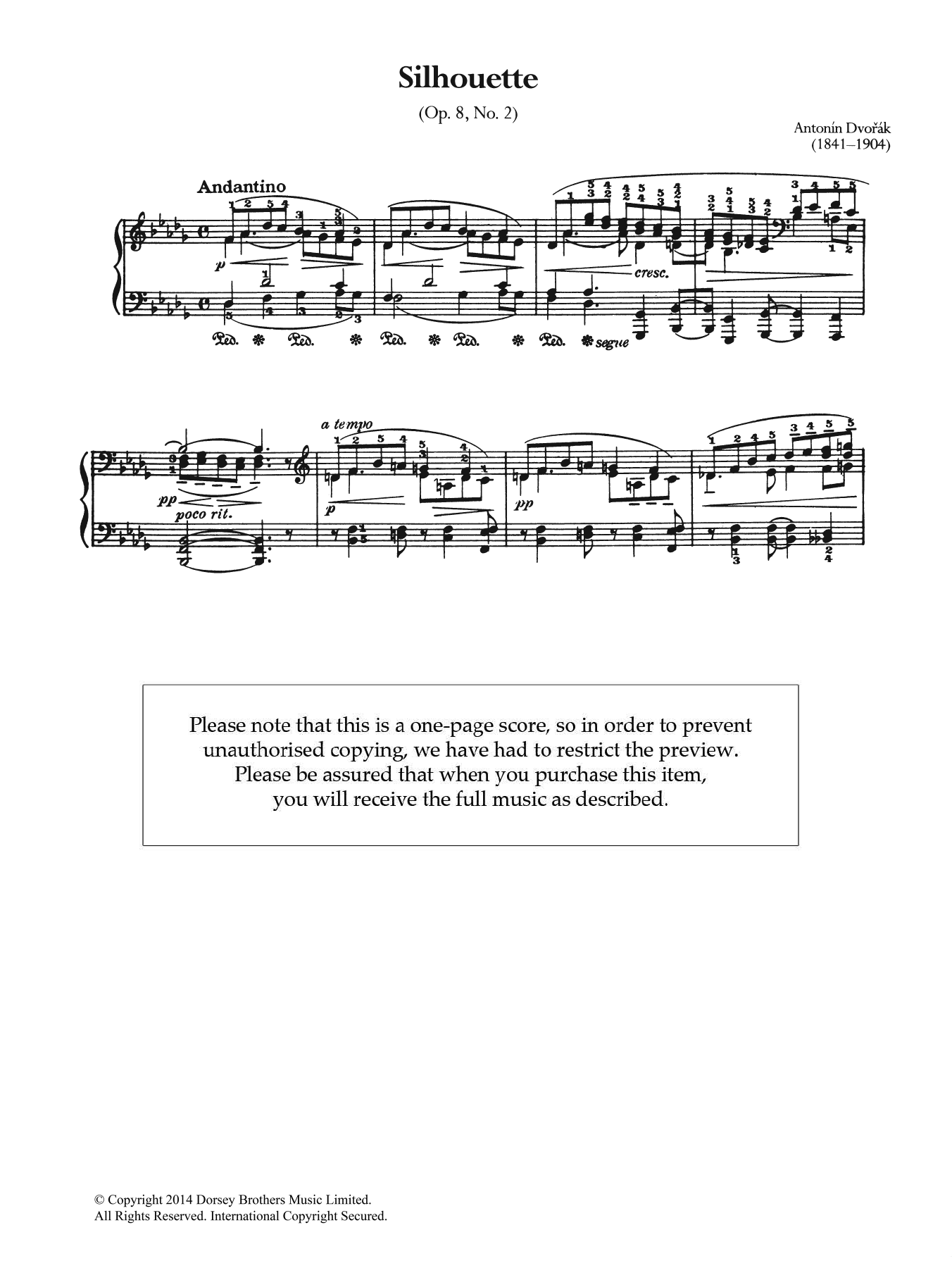 Silhouette, Op.8 No.2 (Piano Solo) von Antonn Dvork