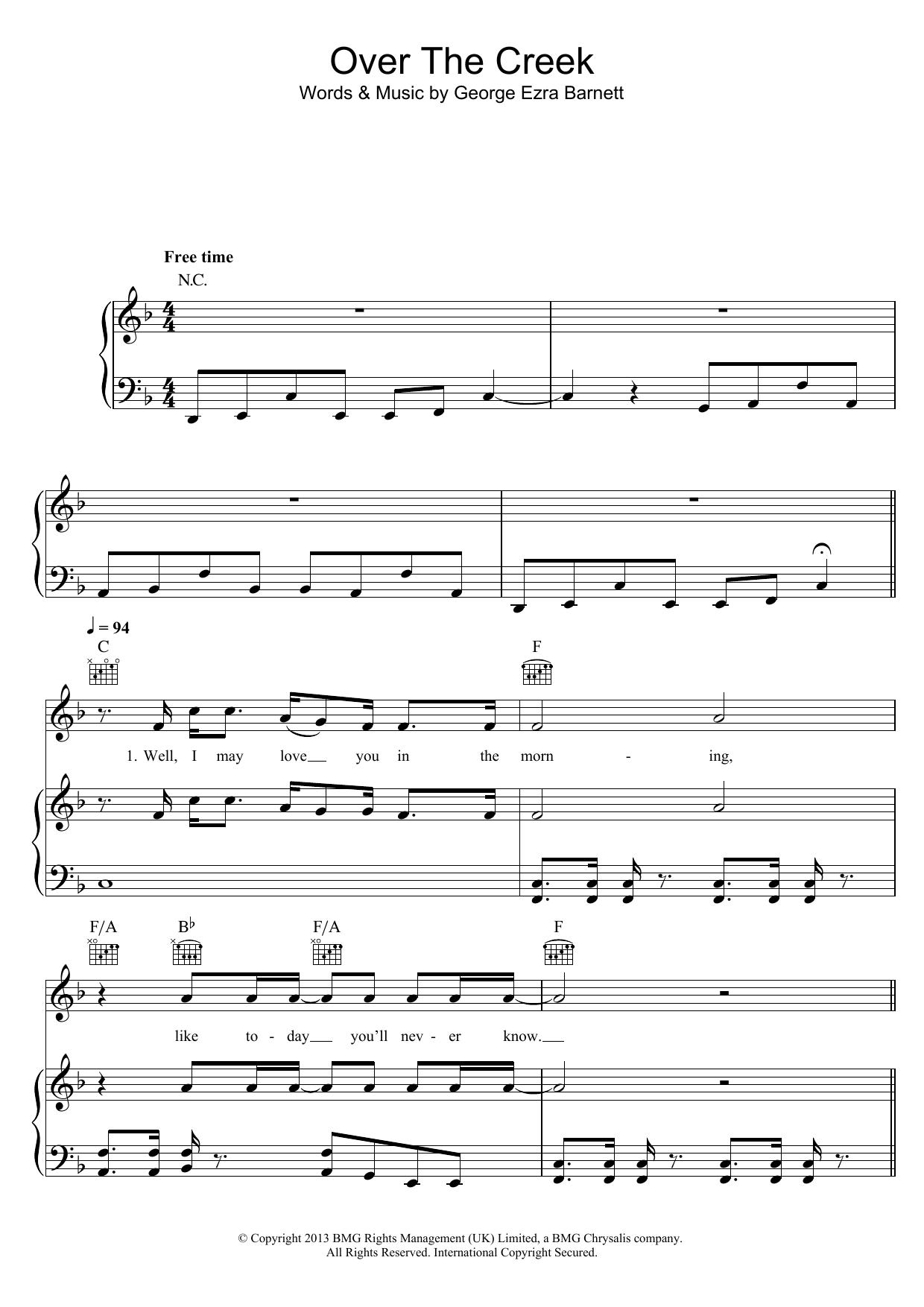 Over The Creek (Piano, Vocal & Guitar Chords) von George Ezra