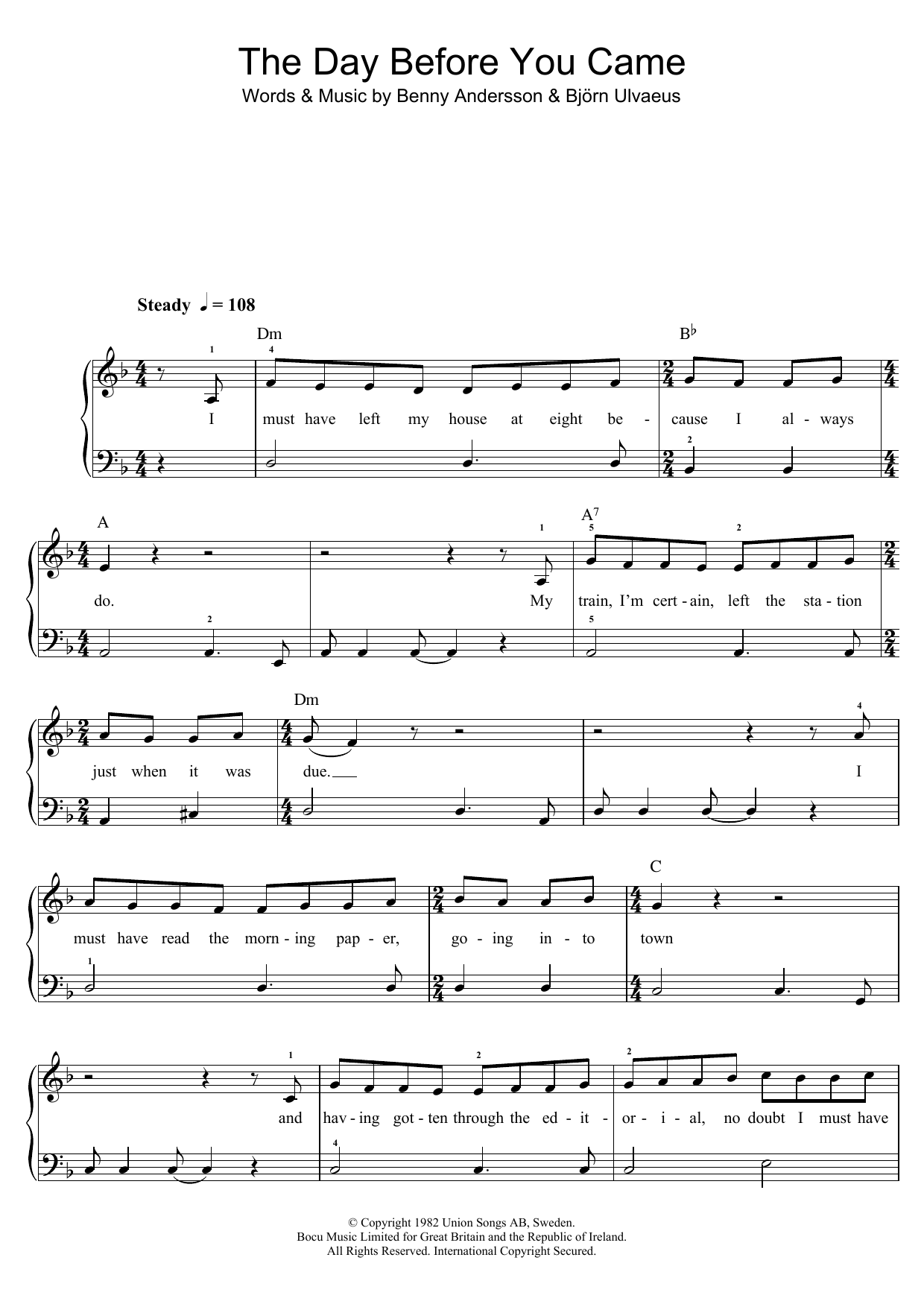 The Day Before You Came (Beginner Piano) von ABBA