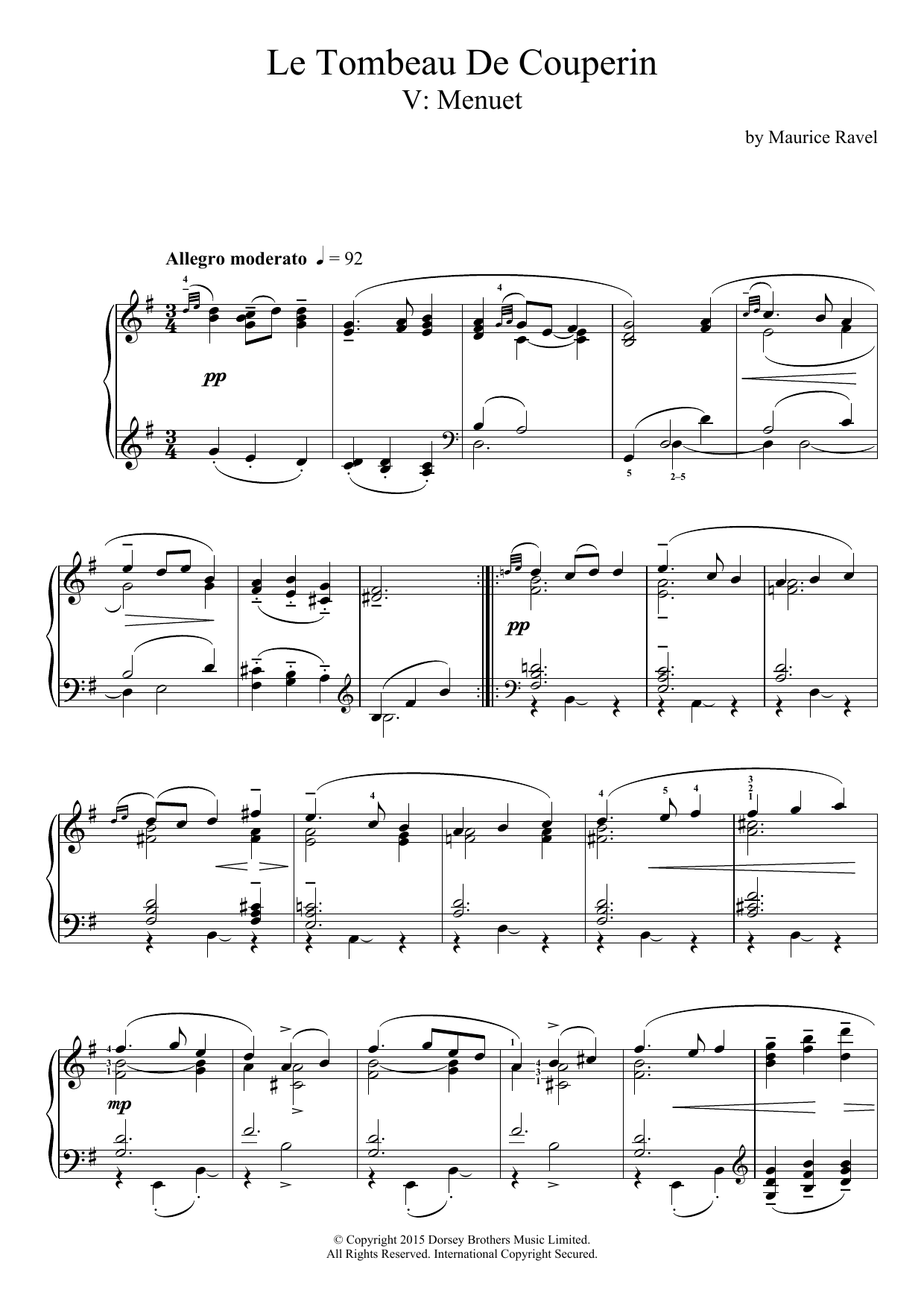 Le Tombeau De Couperin - V. Menuet (Piano Solo) von Maurice Ravel