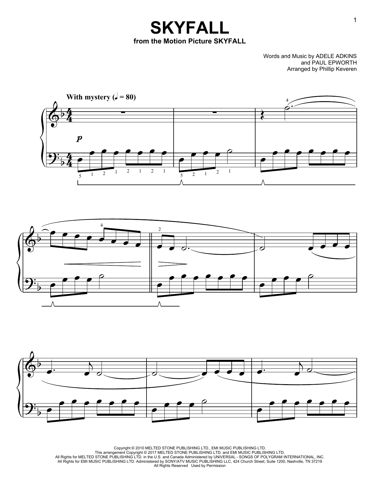 Skyfall [Classical version] (arr. Phillip Keveren) (Easy Piano) von Adele