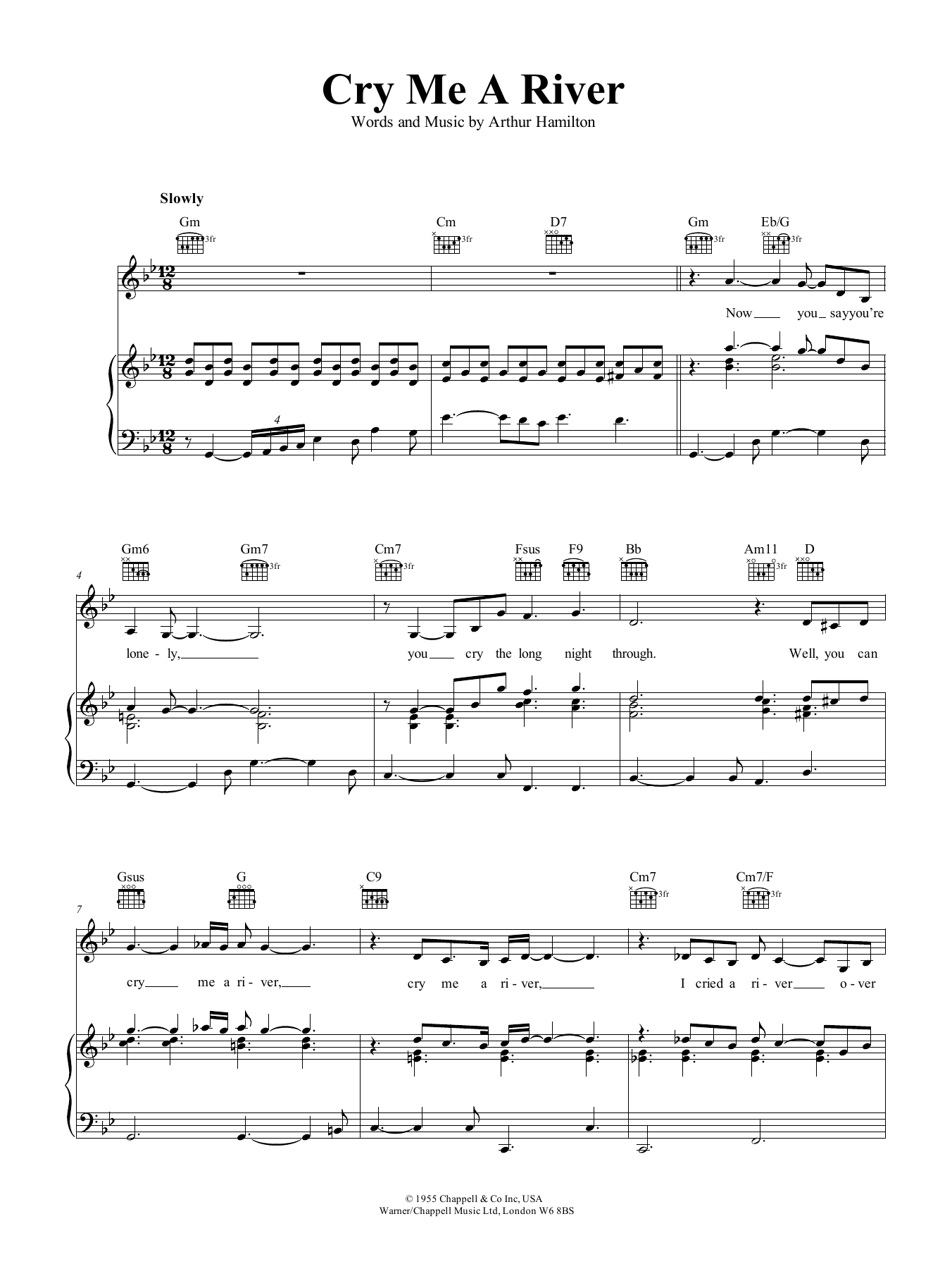Cry Me A River (Piano, Vocal & Guitar Chords (Right-Hand Melody)) von Arthur Hamilton