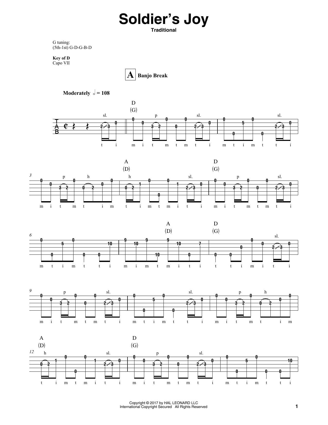 Soldier's Joy (Banjo Tab) von Traditional