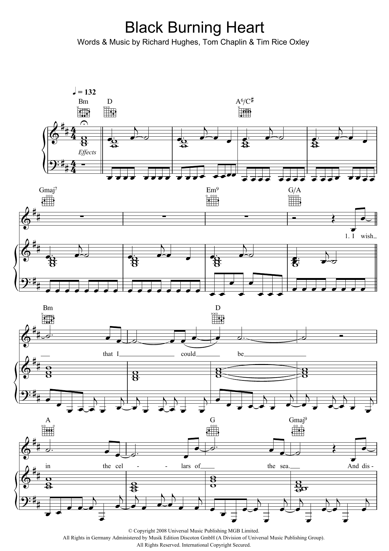 Black Burning Heart (Piano, Vocal & Guitar Chords) von Keane