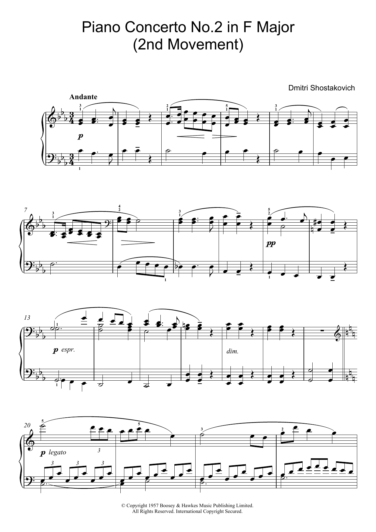 Piano Concerto No. 2 in F Major (2nd Movement) (Piano Solo) von Dmitri Shostakovich