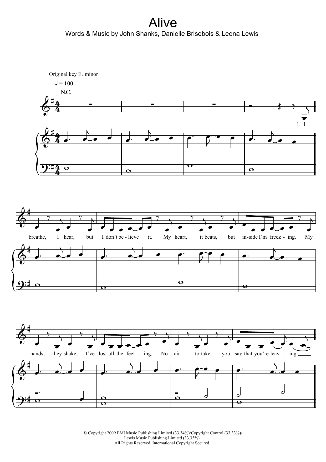 Alive (Piano, Vocal & Guitar Chords) von Leona Lewis