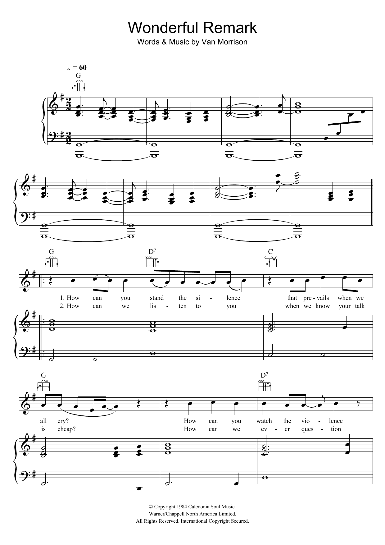 Wonderful Remark (Piano, Vocal & Guitar Chords) von Van Morrison