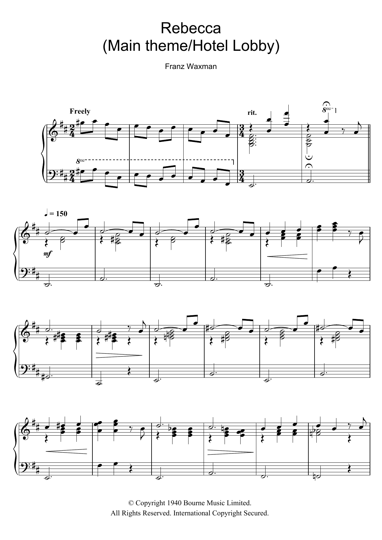 Rebecca (Main Theme/Hotel Lobby) (Piano Solo) von Franz Waxman