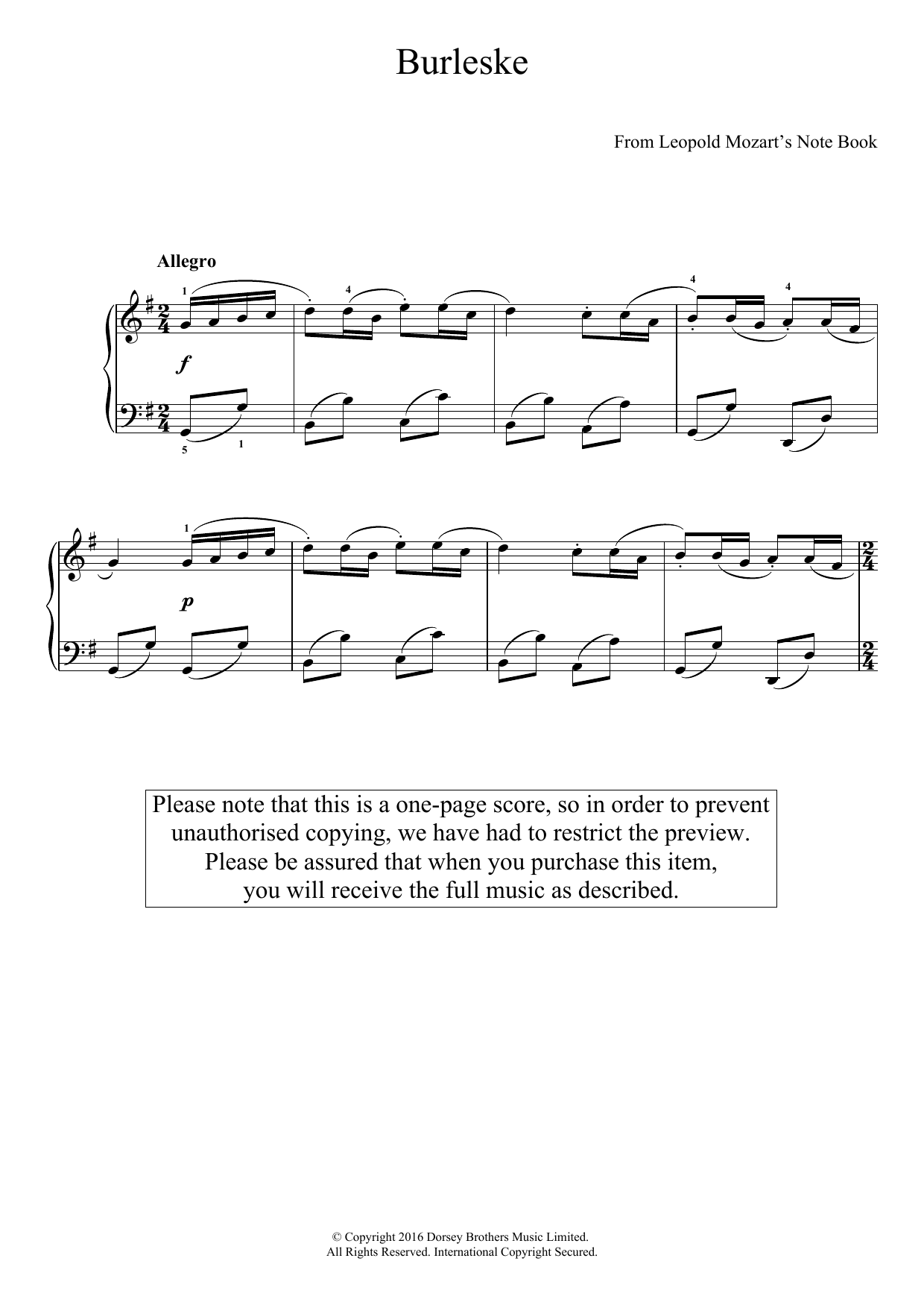 Burleske (Easy Piano) von Leopold Mozart