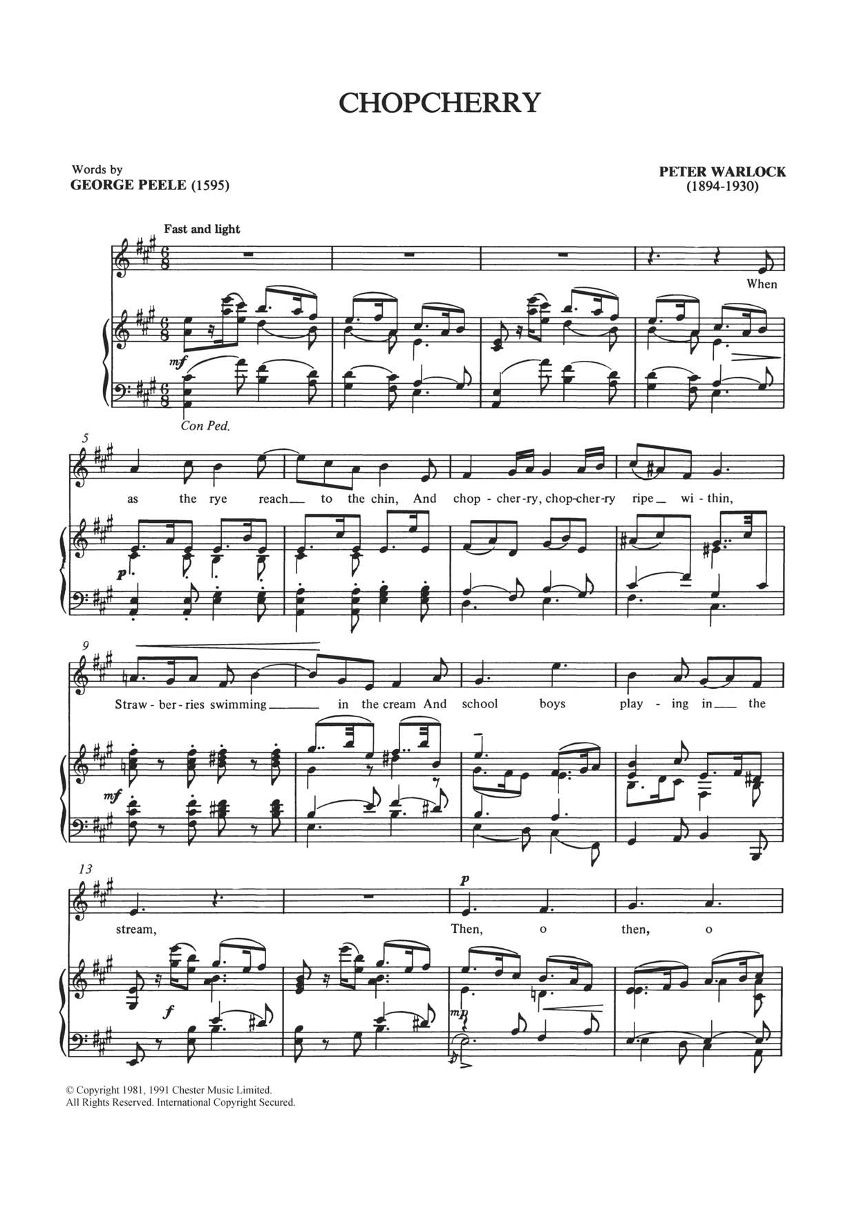 Chopcherry (Piano & Vocal) von Peter Warlock