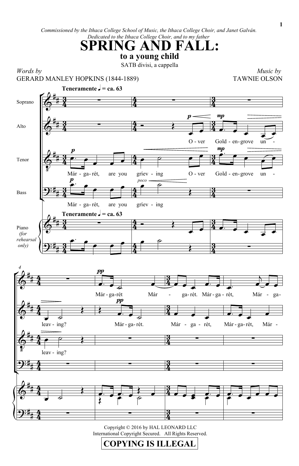 Spring And Fall: To A Young Child (SATB Choir) von Tawnie Olson