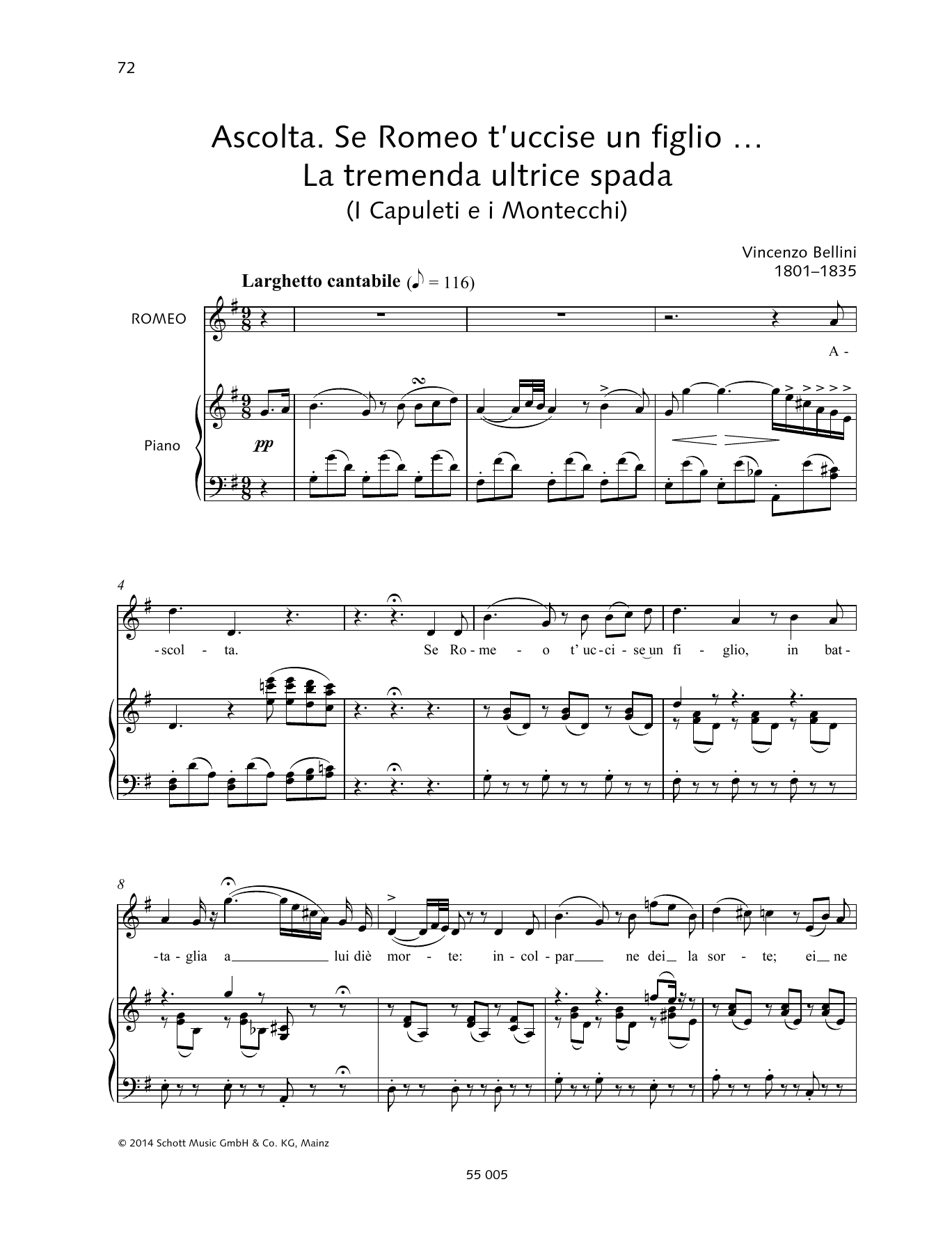 Ascolta. Se Romeo t'uccise un figlio... La tremenda ultrice spada (Piano & Vocal) von Vincenzo Bellini
