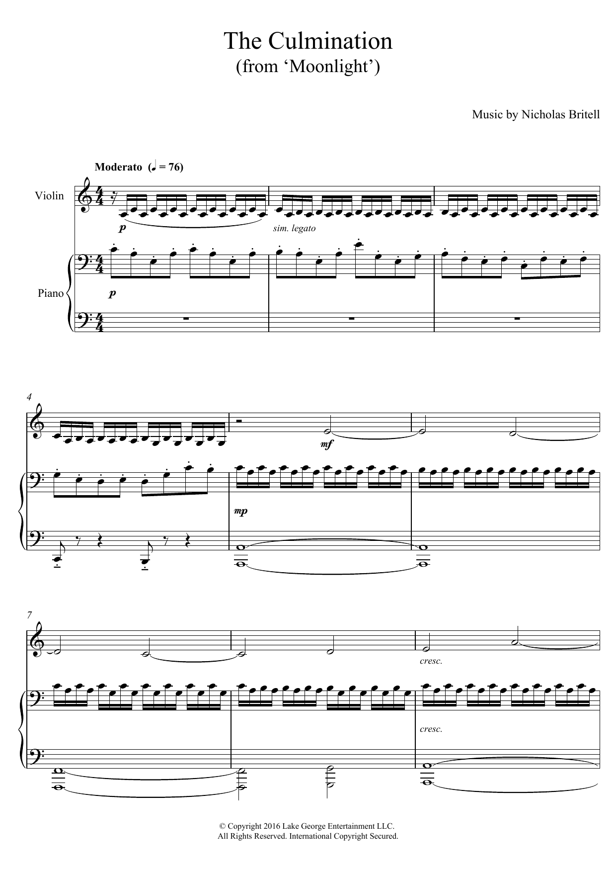 The Culmination (from 'Moonlight') (Violin Solo) von Nicholas Britell