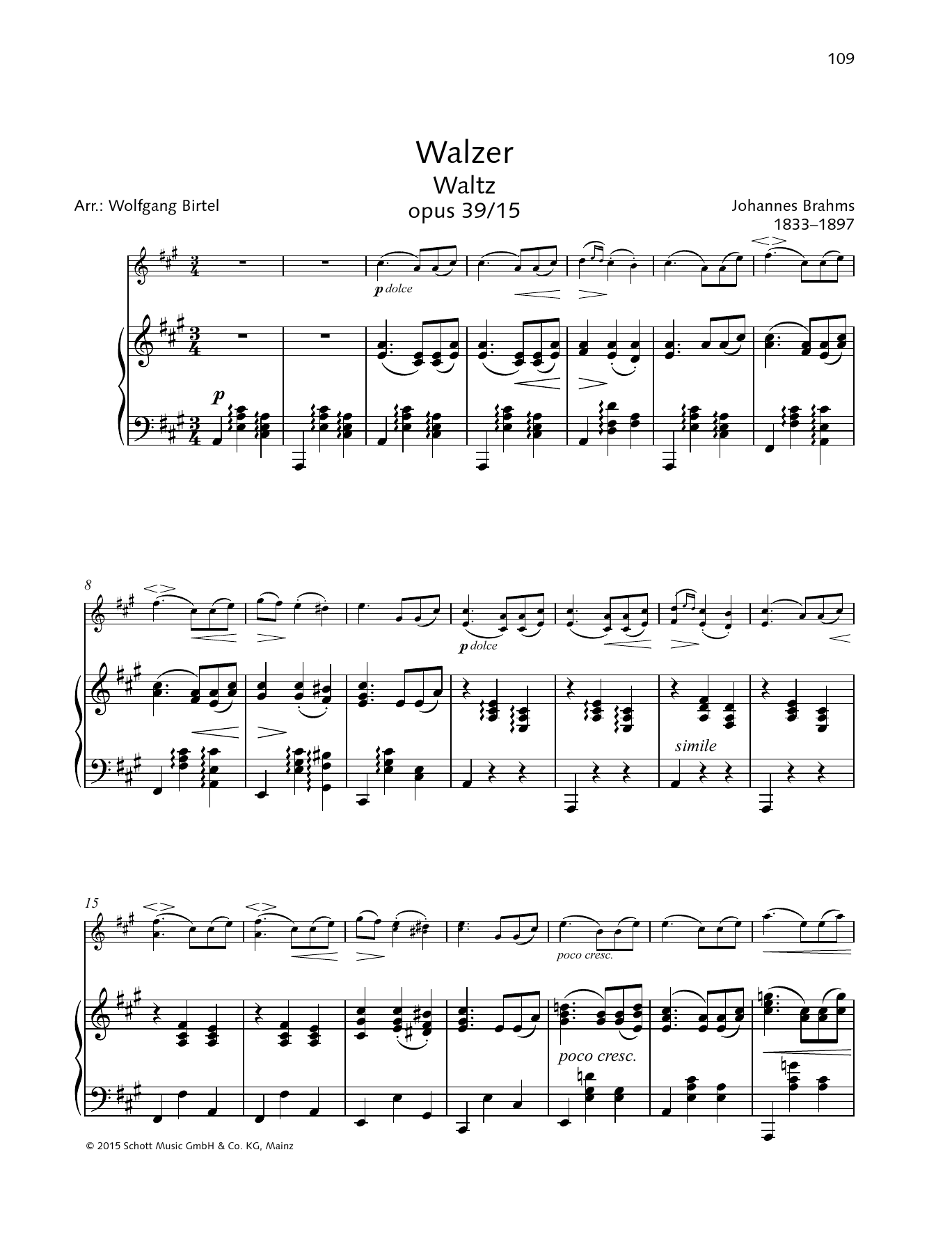 Waltz Op. 39, No. 15 (String Solo) von Johannes Brahms