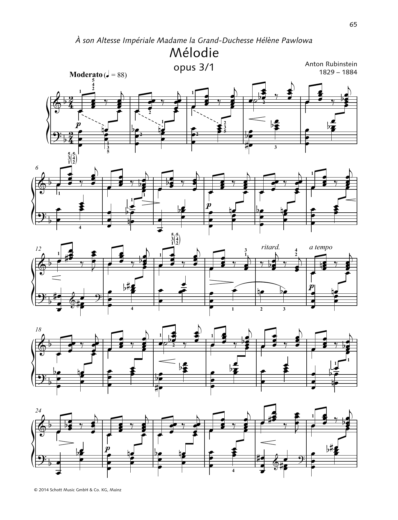 Melodie (Piano Solo) von Anton Rubinstein
