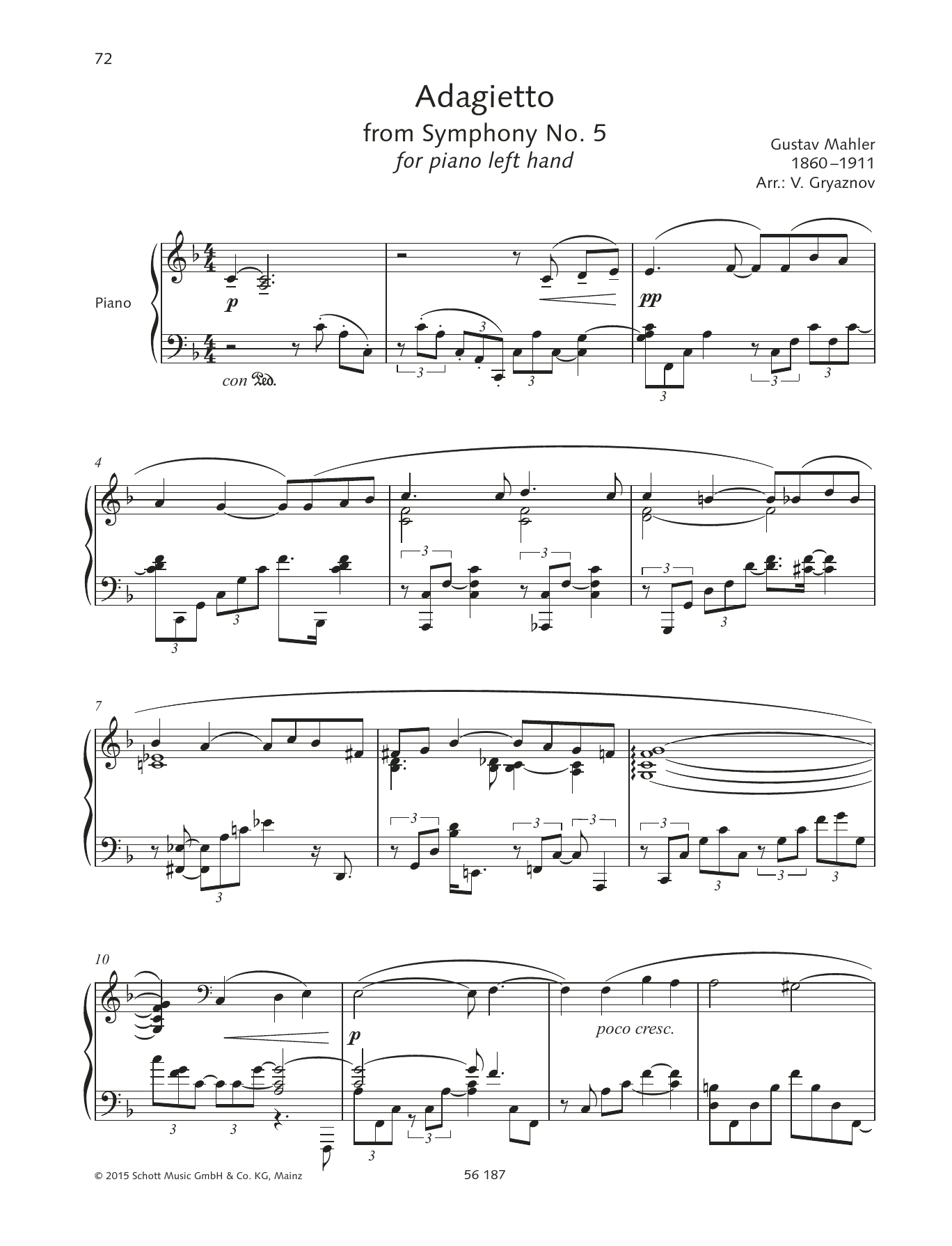 Adagietto (from Symphony No. 5, 4th Movement) (Piano Solo) von Gustav Mahler