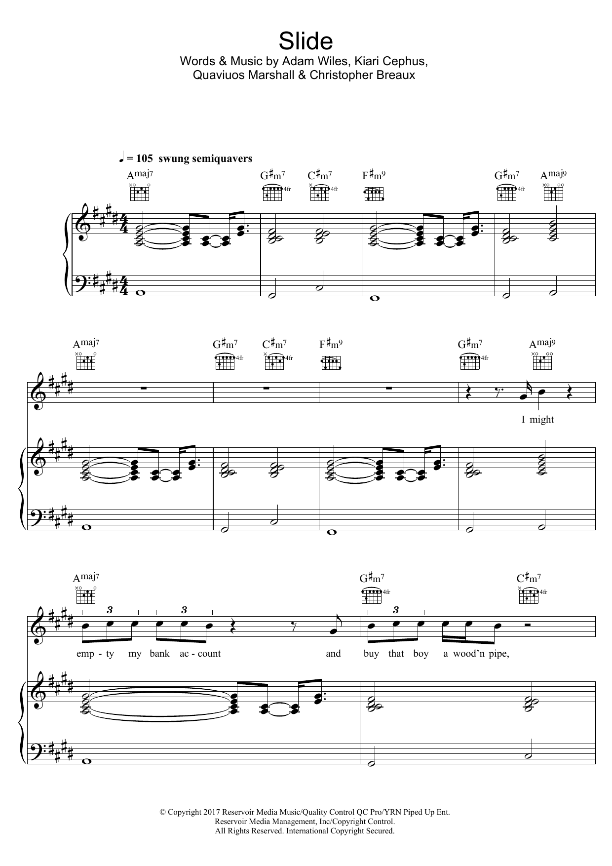 Slide (featuring Frank Ocean and Migos) (Piano, Vocal & Guitar Chords) von Calvin Harris