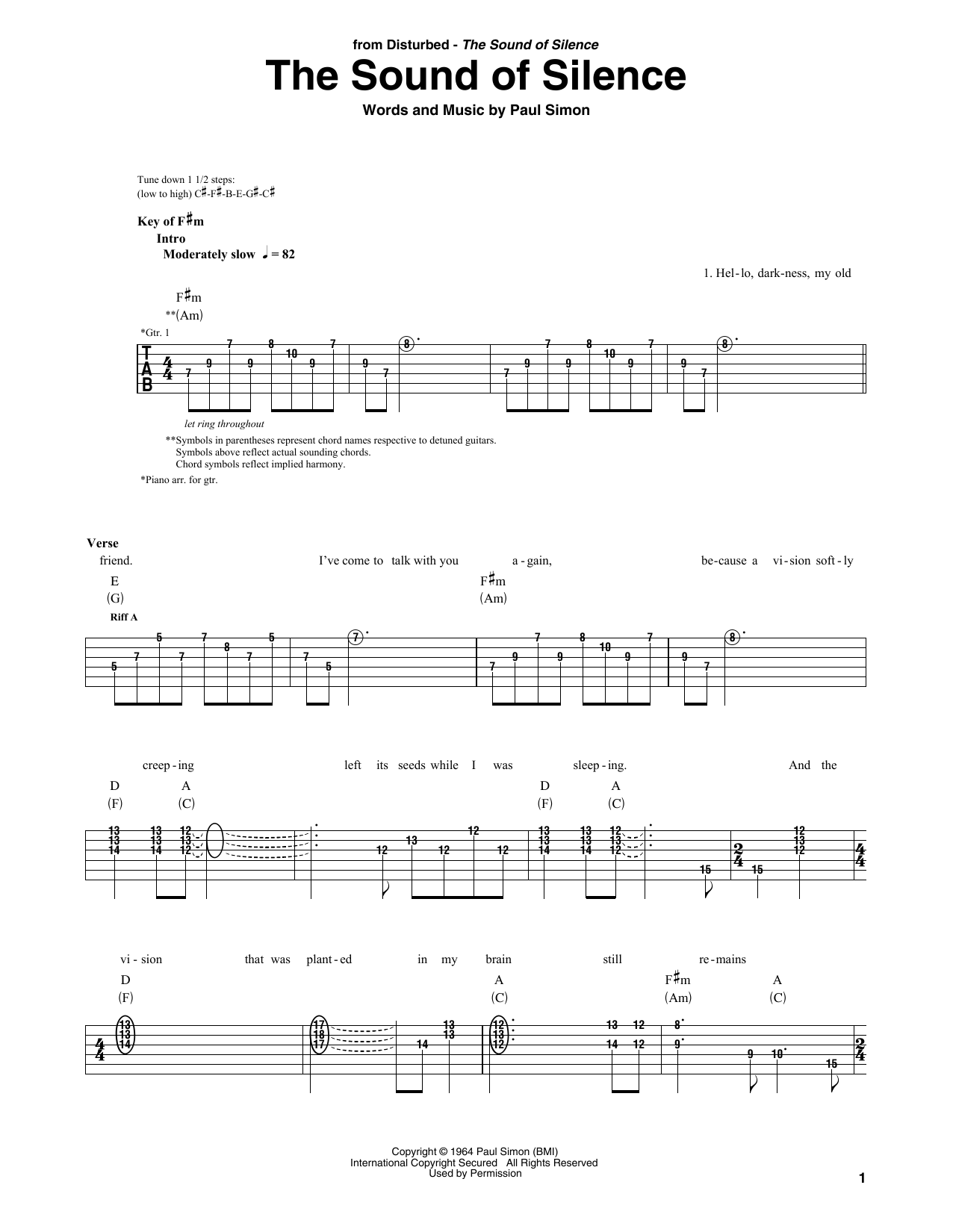 The Sound Of Silence (Guitar Rhythm Tab) von Disturbed